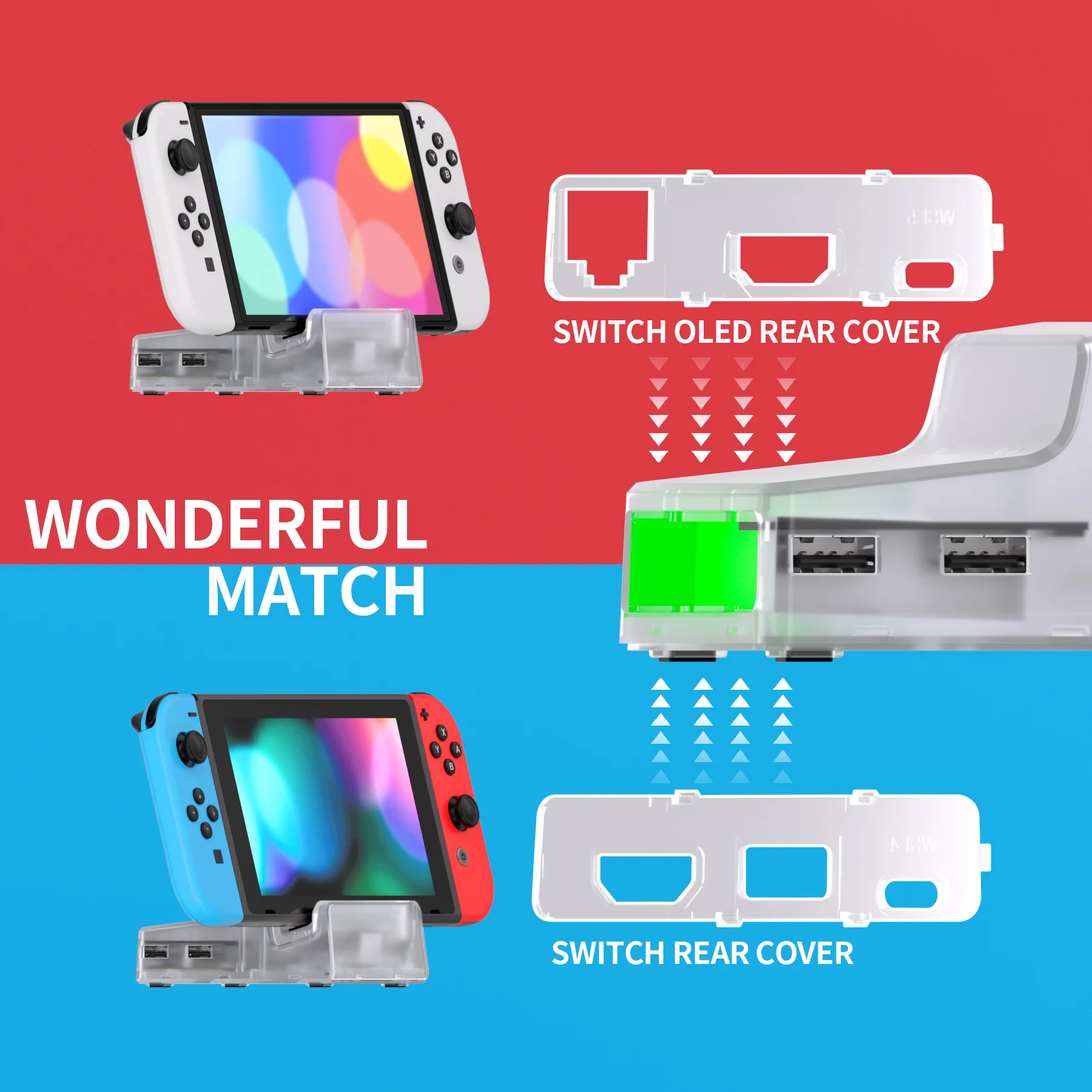 eXtremeRate AiryDocky DIY Kit Replacement Shell Case for Nintendo Switch Dock - Clear - Image 4
