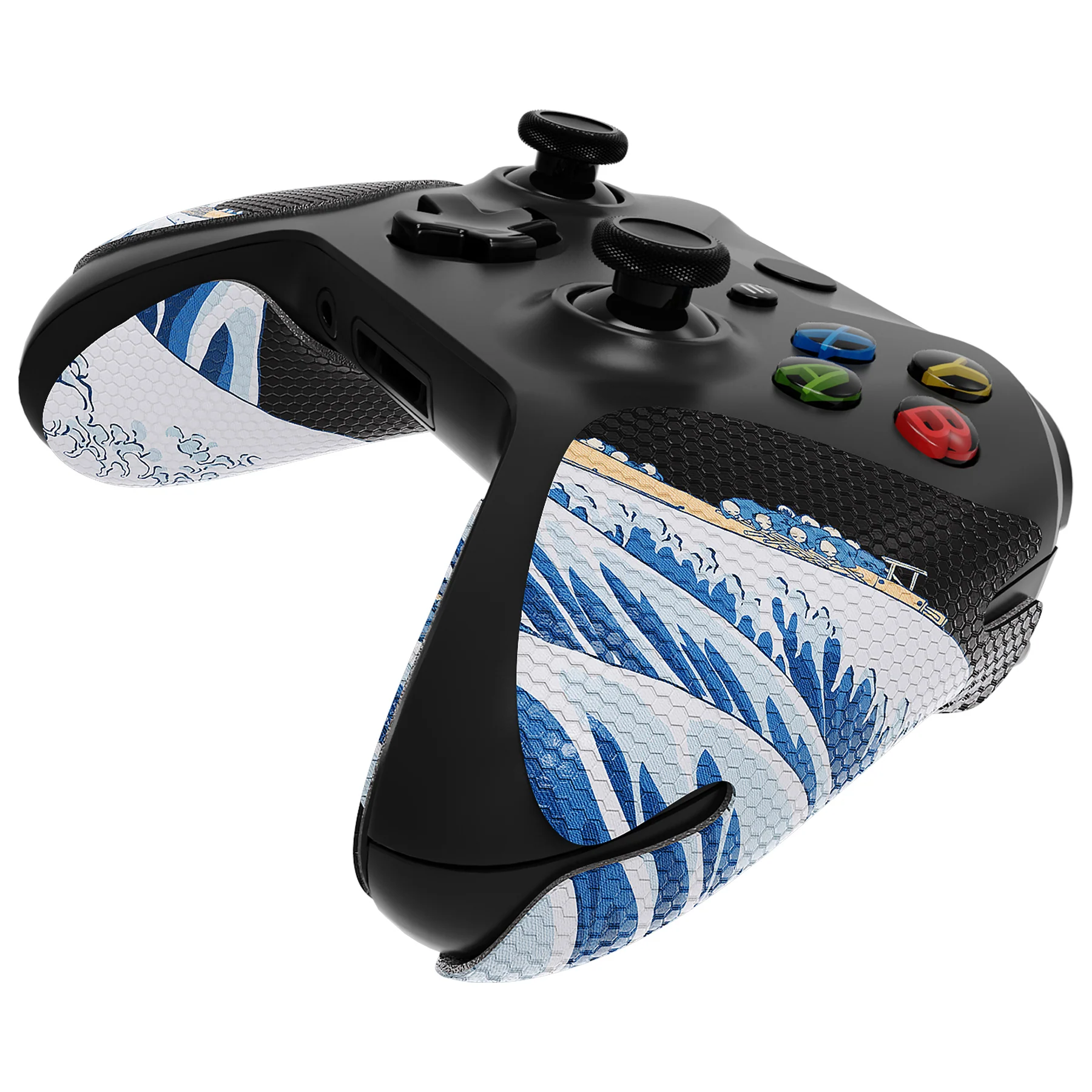 eXtremeRate Anti-Skid Sweat-Absorbent Textured Handle Grips for Xbox One & Xbox One X/S Controller - The Great Wave Off Kanagawa - Image 8