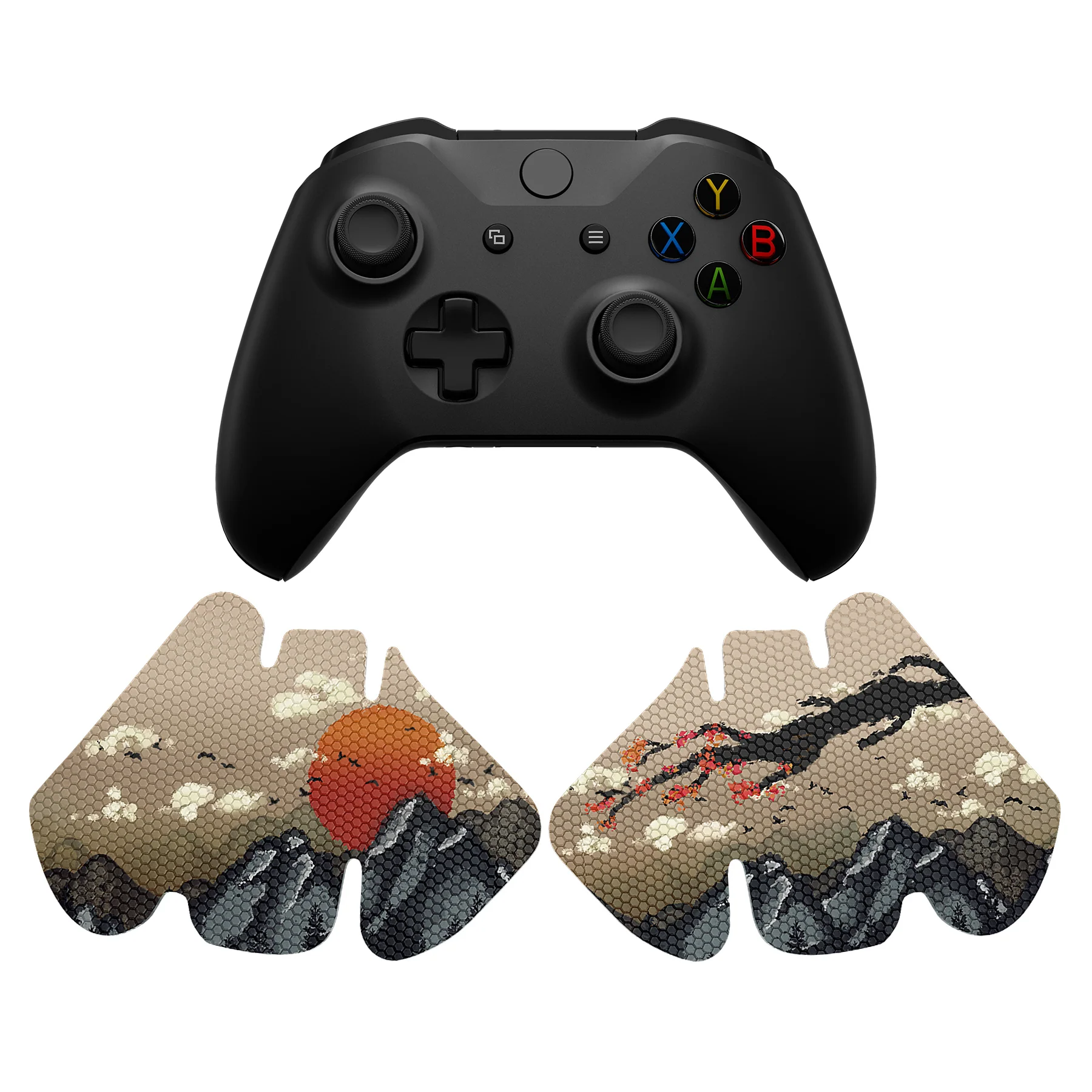 eXtremeRate Anti-Skid Sweat-Absorbent Textured Handle Grips for Xbox One & Xbox One X/S Controller - View of Rising Sun - Image 2