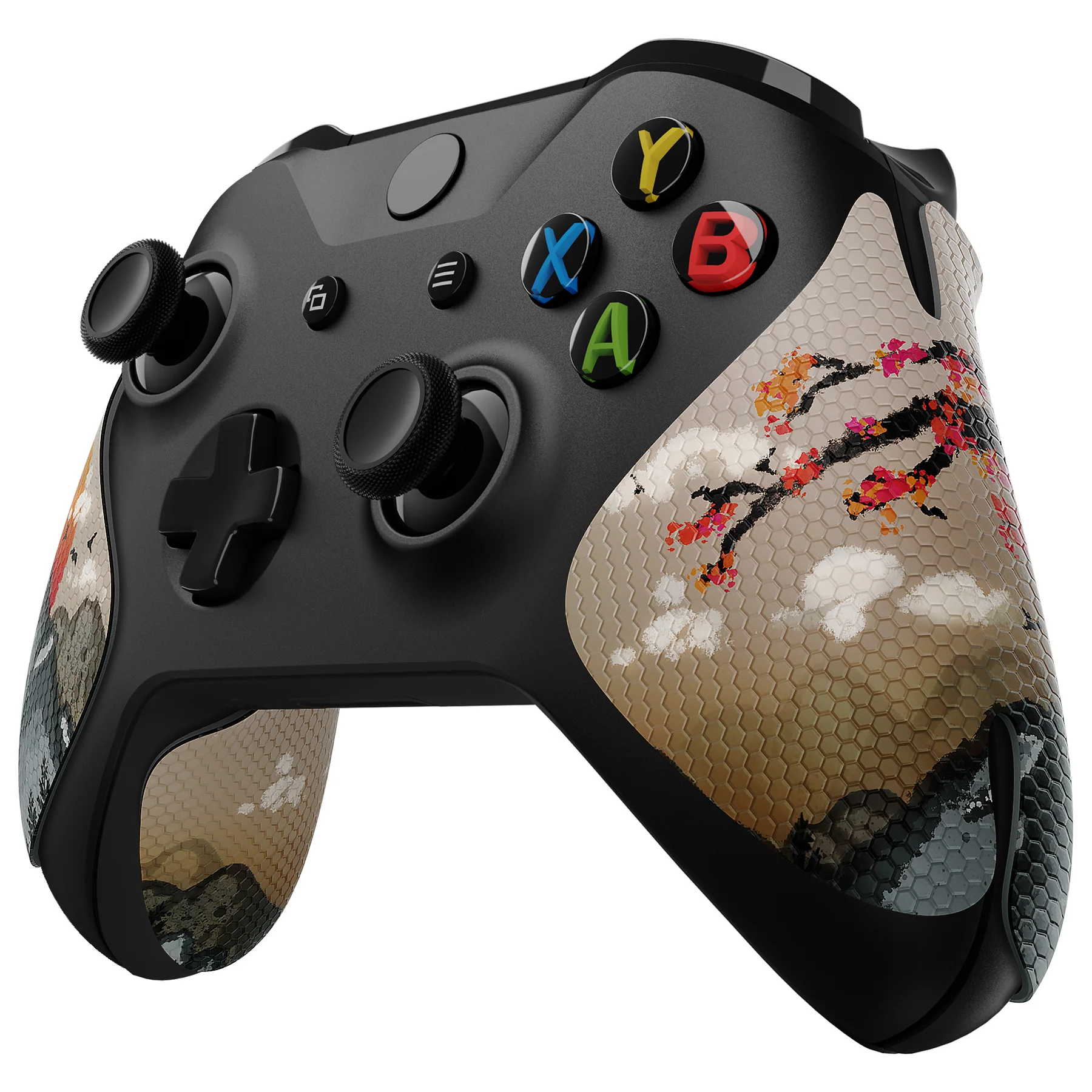 eXtremeRate Anti-Skid Sweat-Absorbent Textured Handle Grips for Xbox One & Xbox One X/S Controller - View of Rising Sun - Image 4