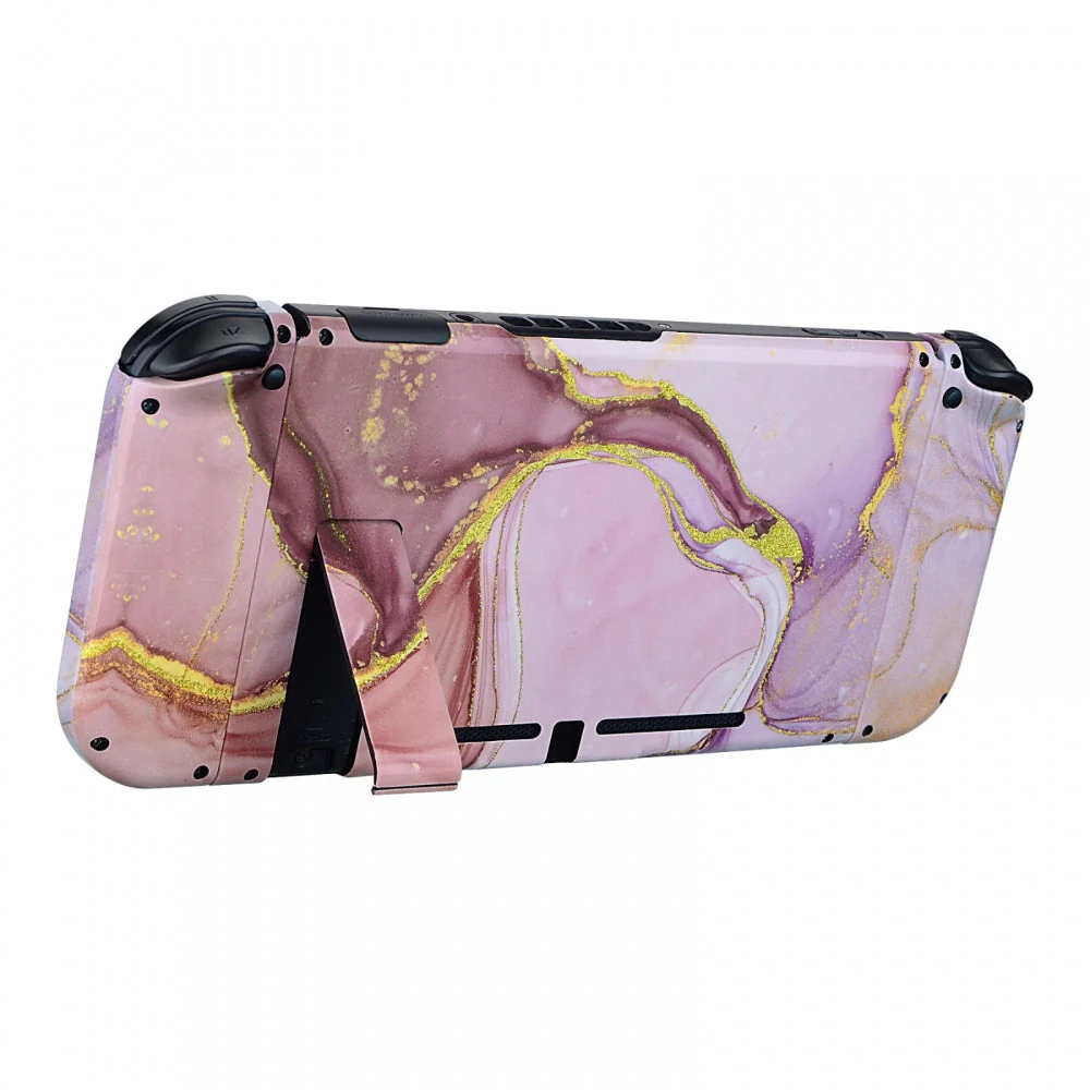 eXtremeRate Replacement Full Set Shells with Buttons for Nintendo Switch -  Cosmic Pink Gold Marble Effect - Image 10