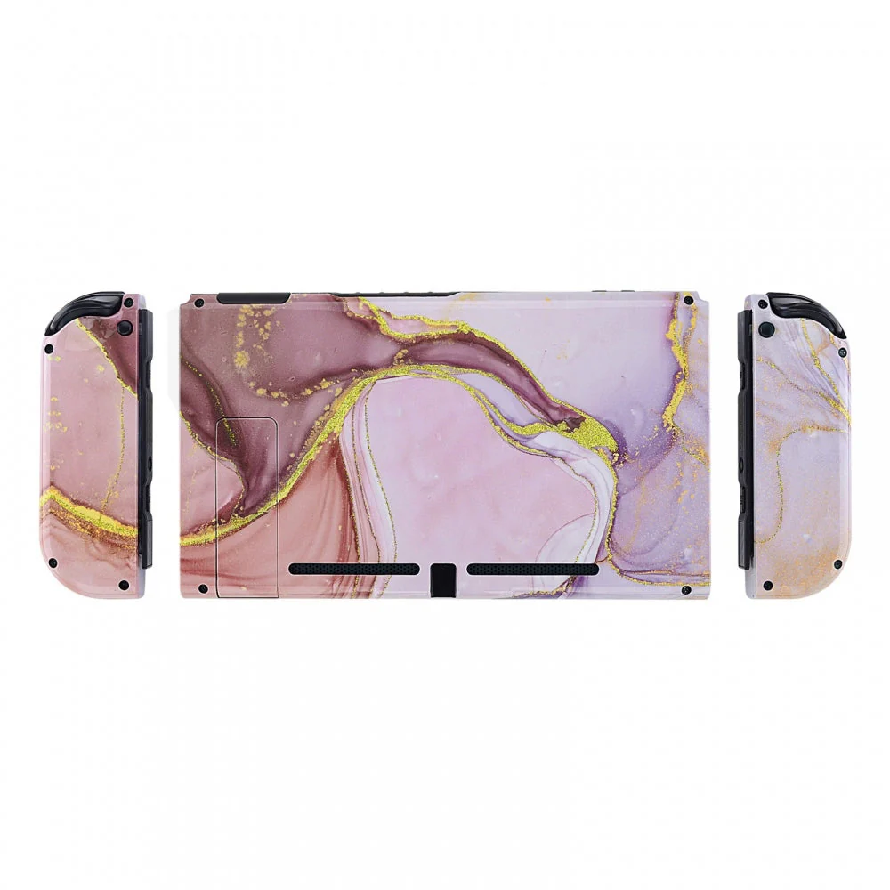 eXtremeRate Replacement Full Set Shells with Buttons for Nintendo Switch -  Cosmic Pink Gold Marble Effect - Image 11