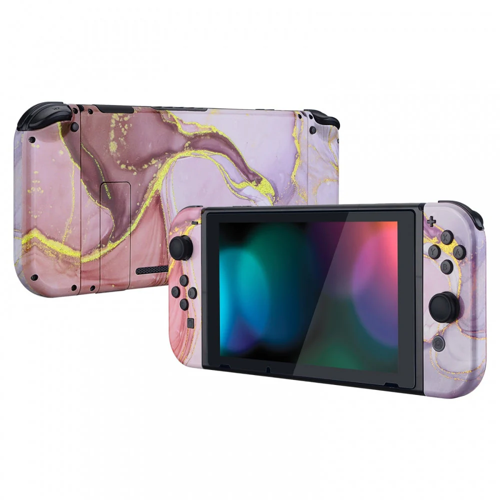 eXtremeRate Replacement Full Set Shells with Buttons for Nintendo Switch -  Cosmic Pink Gold Marble Effect - Image 5