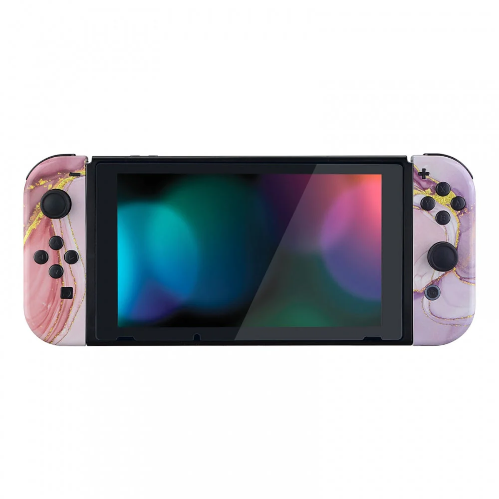 eXtremeRate Replacement Full Set Shells with Buttons for Nintendo Switch -  Cosmic Pink Gold Marble Effect - Image 6