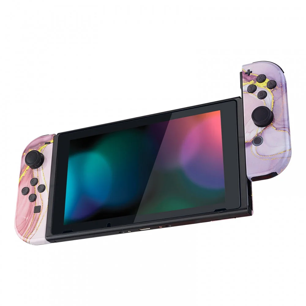 eXtremeRate Replacement Full Set Shells with Buttons for Nintendo Switch -  Cosmic Pink Gold Marble Effect - Image 7