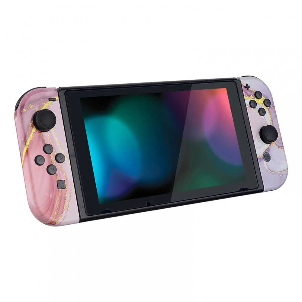 eXtremeRate Replacement Full Set Shells with Buttons for Nintendo Switch -  Cosmic Pink Gold Marble Effect - Image 8