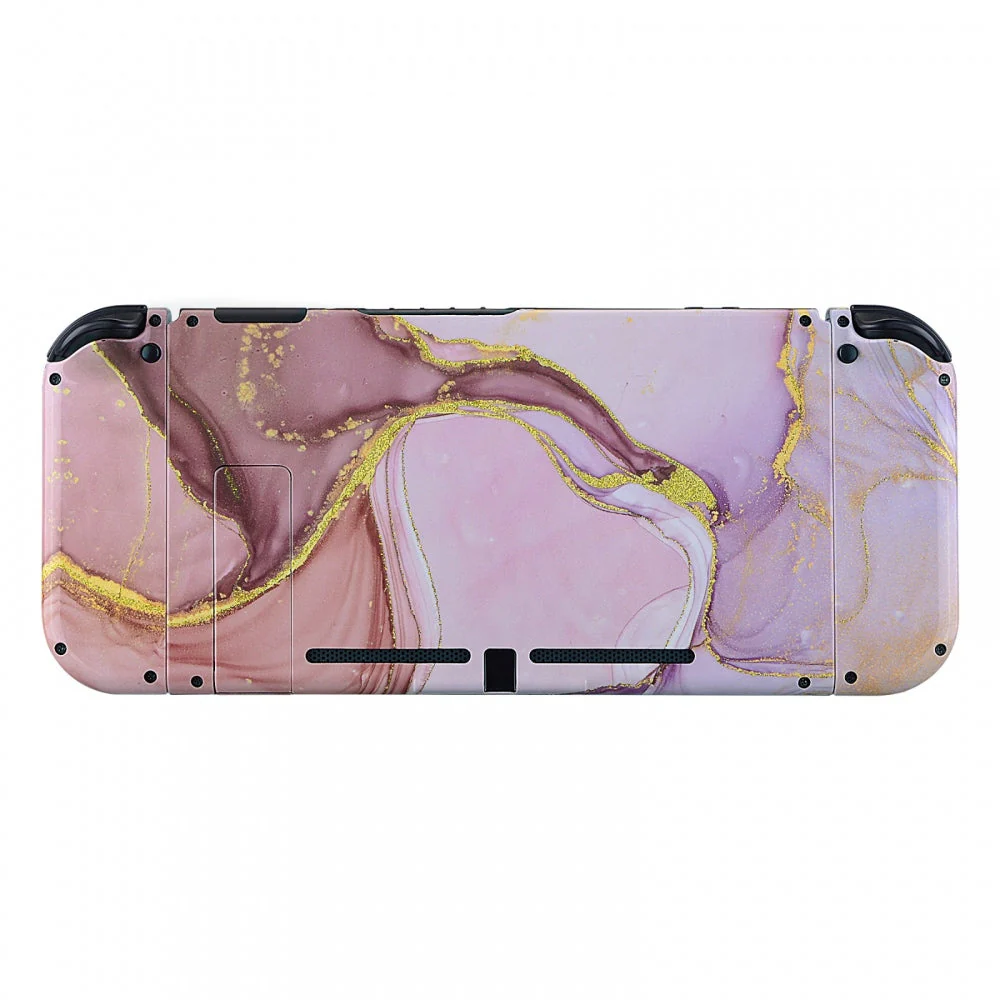 eXtremeRate Replacement Full Set Shells with Buttons for Nintendo Switch -  Cosmic Pink Gold Marble Effect - Image 9