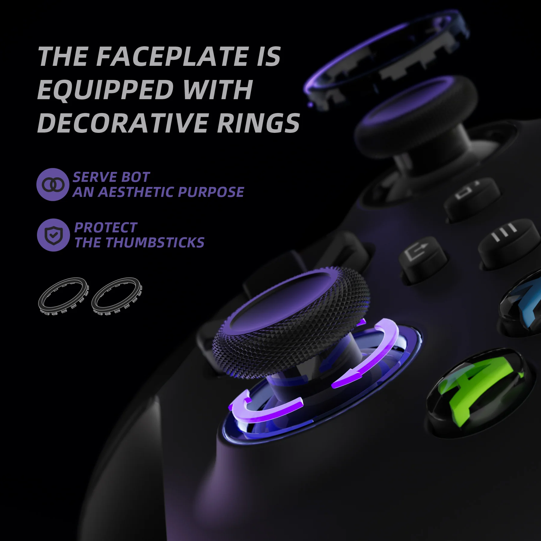 eXtremeRate ASR Version Performance Rubberized Side Rails Front Housing Shells with Accent Rings for Xbox Series X & S Controller - Black - Image 5