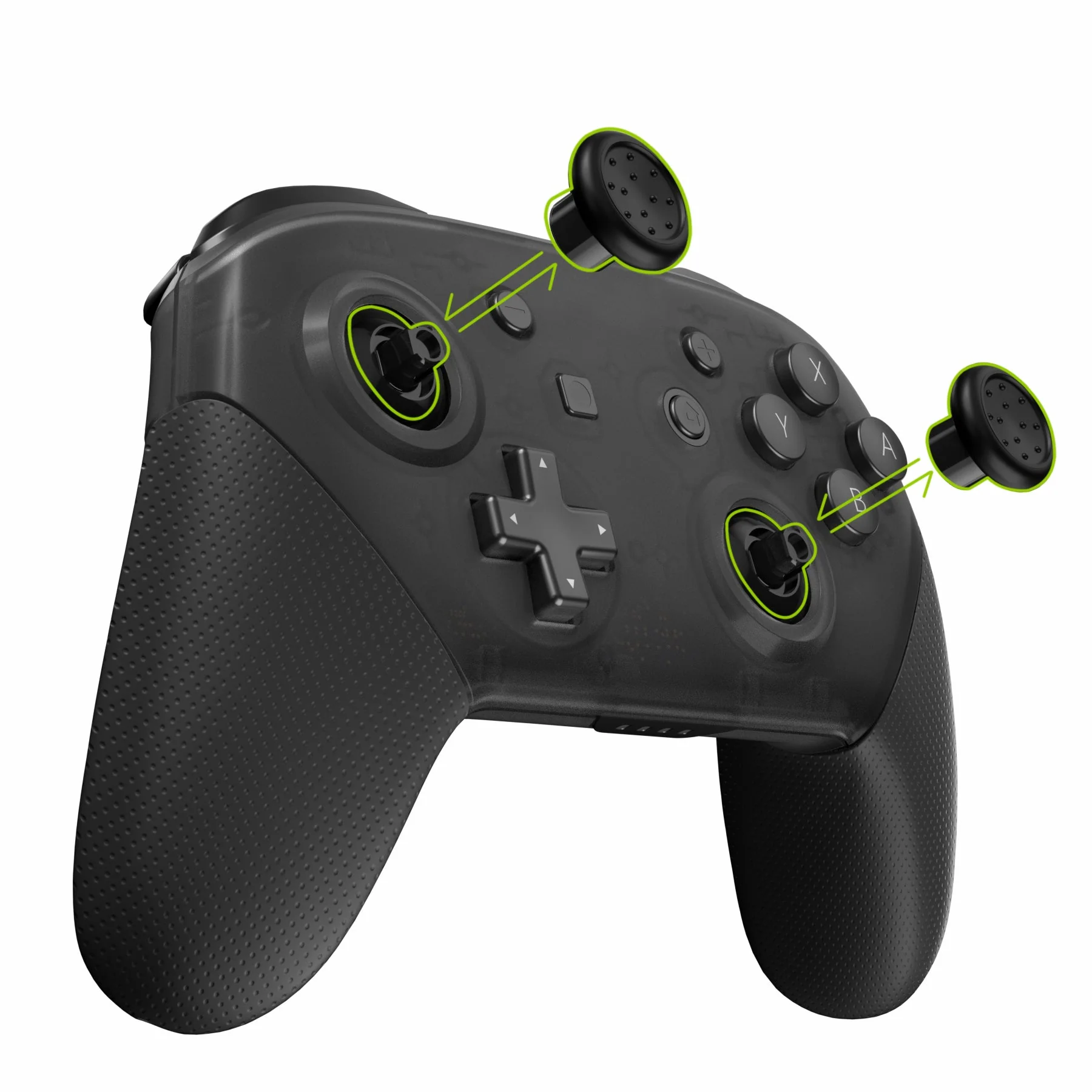 eXtremeRate Interchangeable Ergonomic Thumbsticks with 3 Height Domed and Concave Grips for Nintendo Switch Pro Controller - Black - Image 2