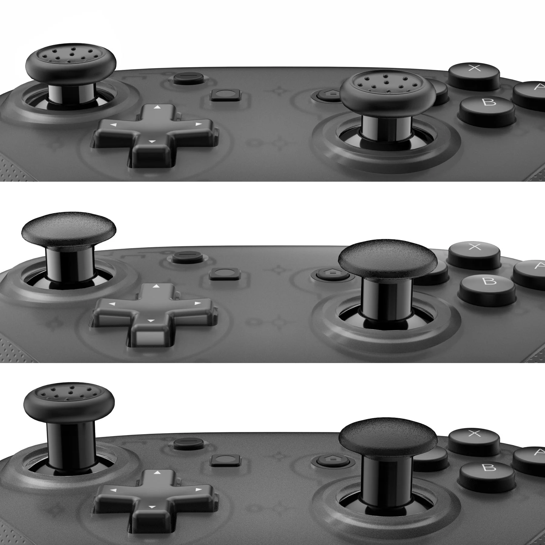 eXtremeRate Interchangeable Ergonomic Thumbsticks with 3 Height Domed and Concave Grips for Nintendo Switch Pro Controller - Black - Image 3