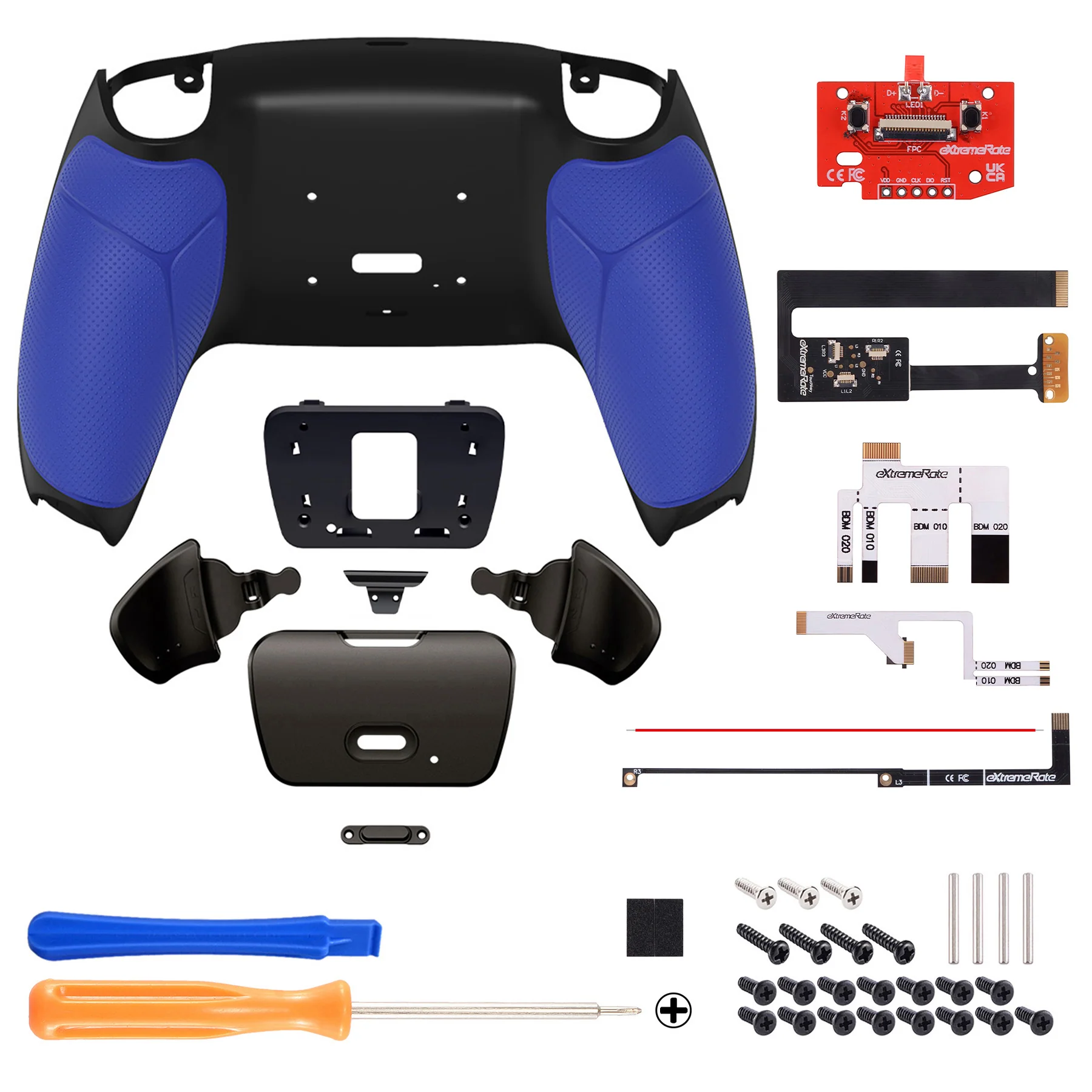 eXtremeRate Black Real Metal Buttons (RMB) Version RISE 2.0 Remap Kit for PS5 Controller BDM-010/020 - Rubberized Blue - Image 2
