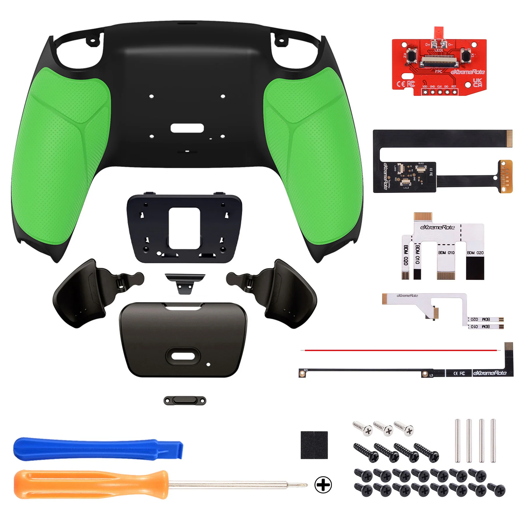 eXtremeRate Black Real Metal Buttons (RMB) Version RISE 2.0 Remap Kit for PS5 Controller BDM-010/020 - Rubberized Green - Image 2