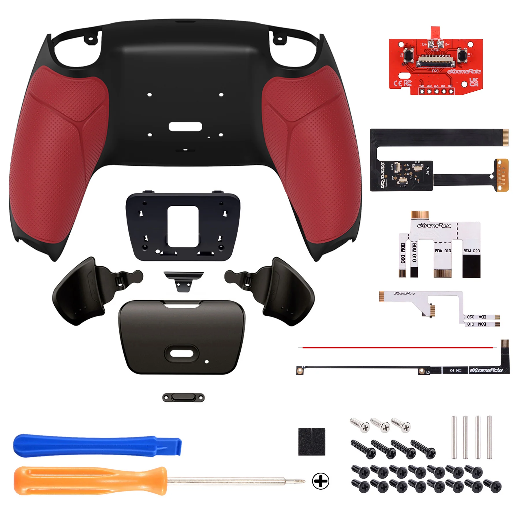 eXtremeRate Black Real Metal Buttons (RMB) Version RISE 2.0 Remap Kit for PS5 Controller BDM-010/020 - Rubberized Red - Image 2
