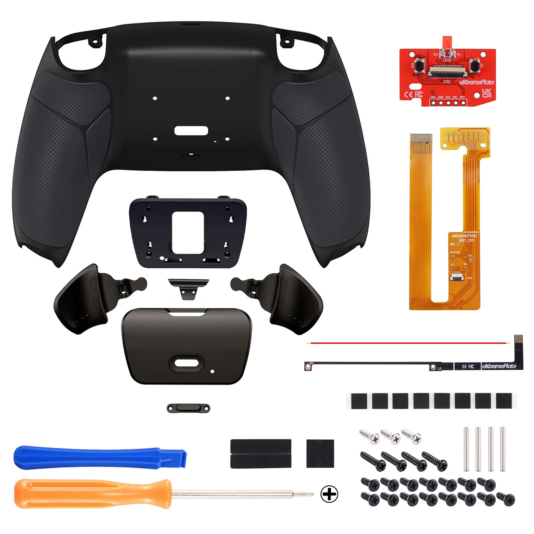 eXtremeRate Black Real Metal Buttons (RMB) Version RISE Remap Kit for PS5 Controller BDM-030/040/050 - Rubberized Black - Image 3