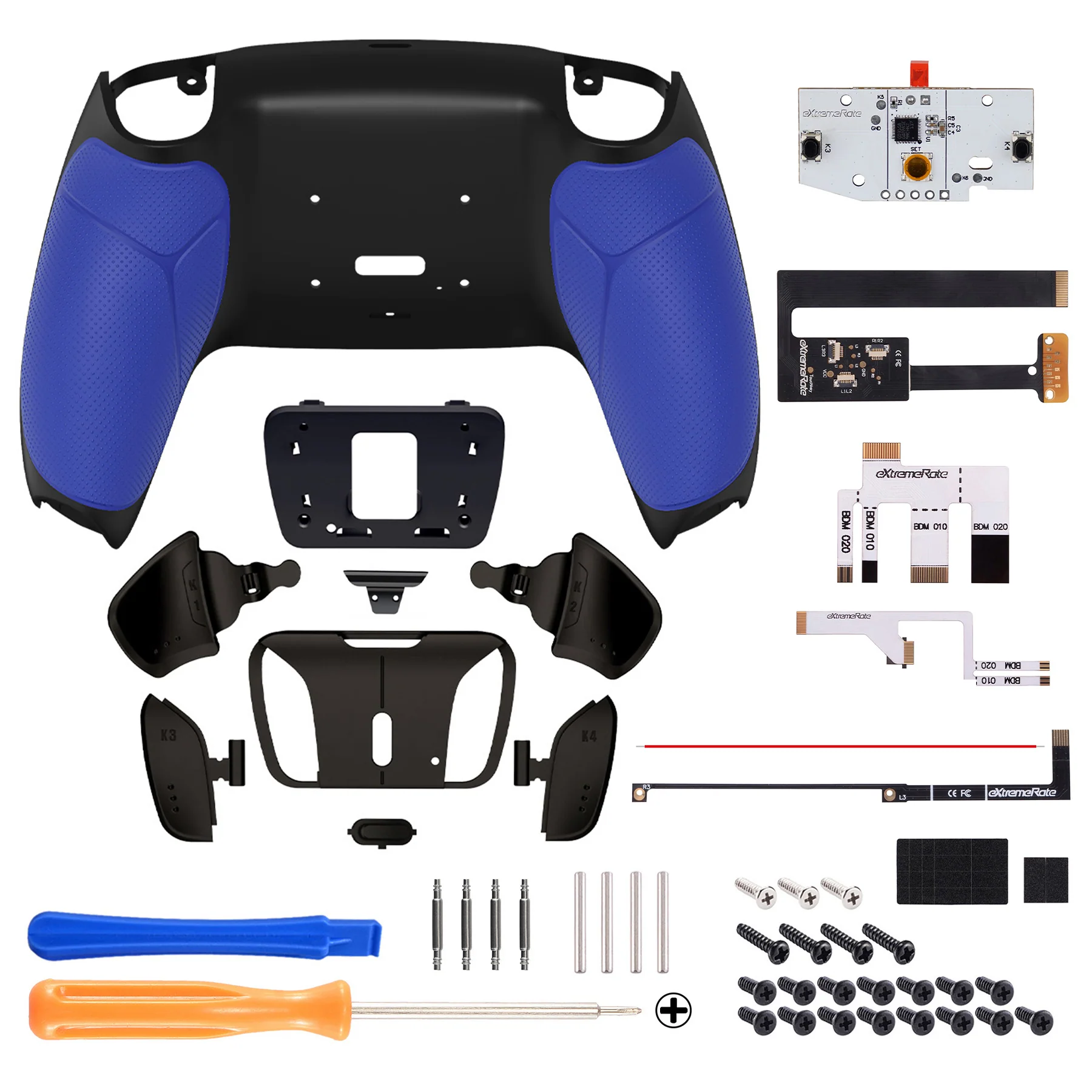eXtremeRate Black Real Metal Buttons (RMB) Version RISE4 Remap Kit for PS5 Controller BDM-010/020 - Rubberized Blue - Image 2