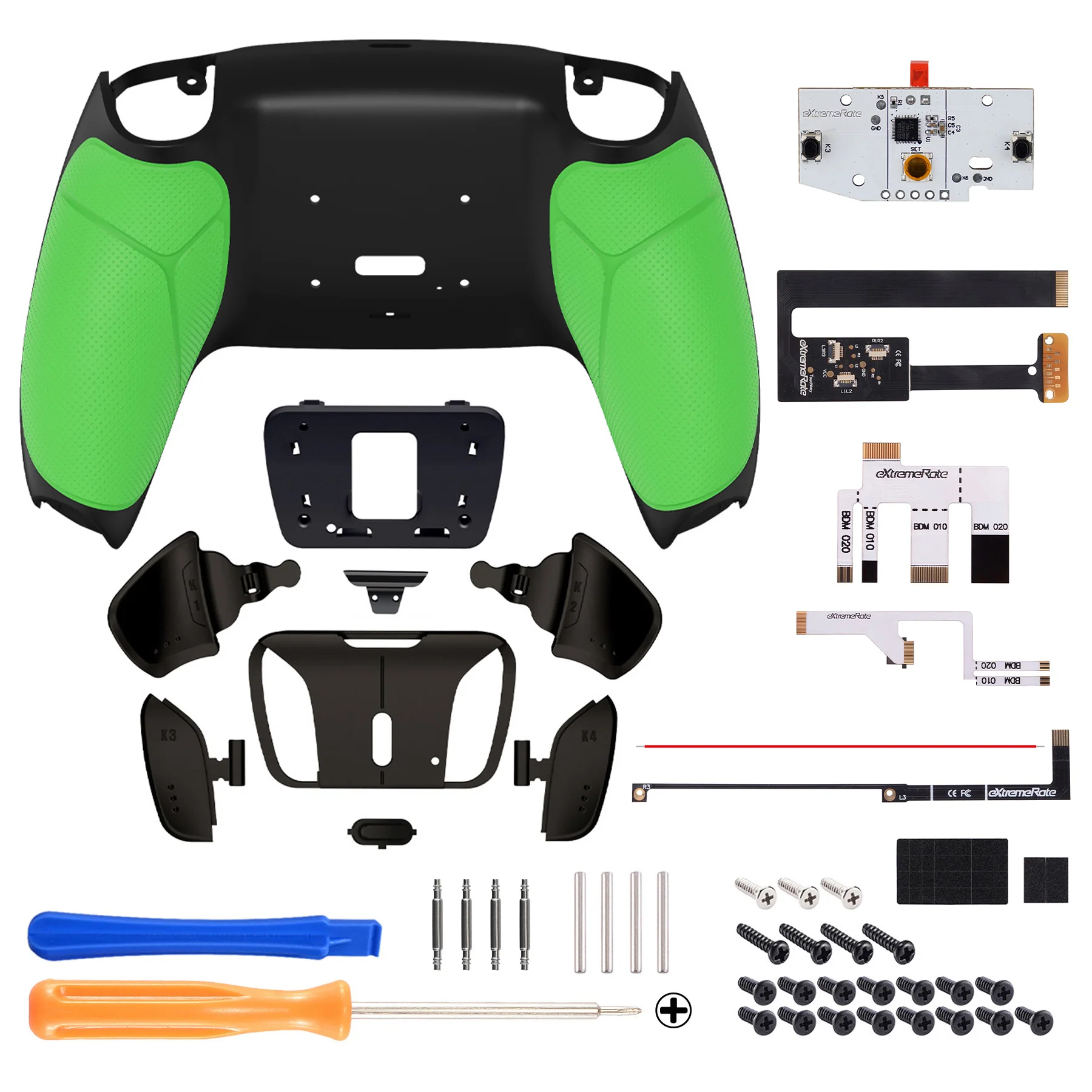 eXtremeRate Black Real Metal Buttons (RMB) Version RISE4 Remap Kit for PS5 Controller BDM-010/020 - Rubberized Green - Image 2
