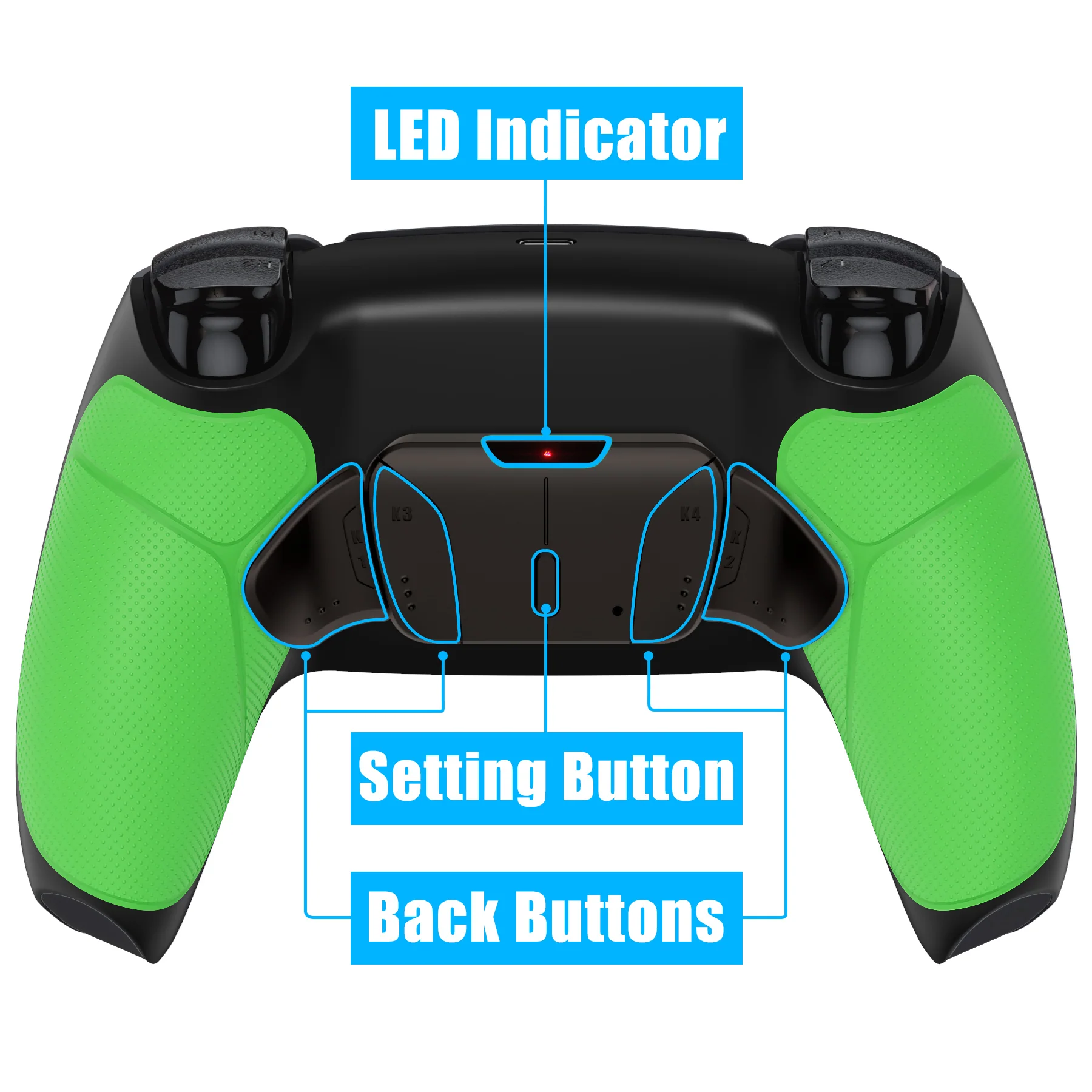 eXtremeRate Black Real Metal Buttons (RMB) Version RISE4 Remap Kit for PS5 Controller BDM-010/020 - Rubberized Green - Image 4