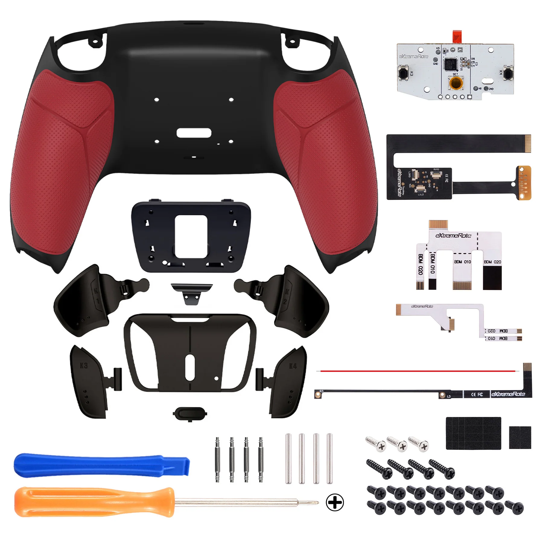 eXtremeRate Black Real Metal Buttons (RMB) Version RISE4 Remap Kit for PS5 Controller BDM-010/020 - Rubberized Red - Image 2