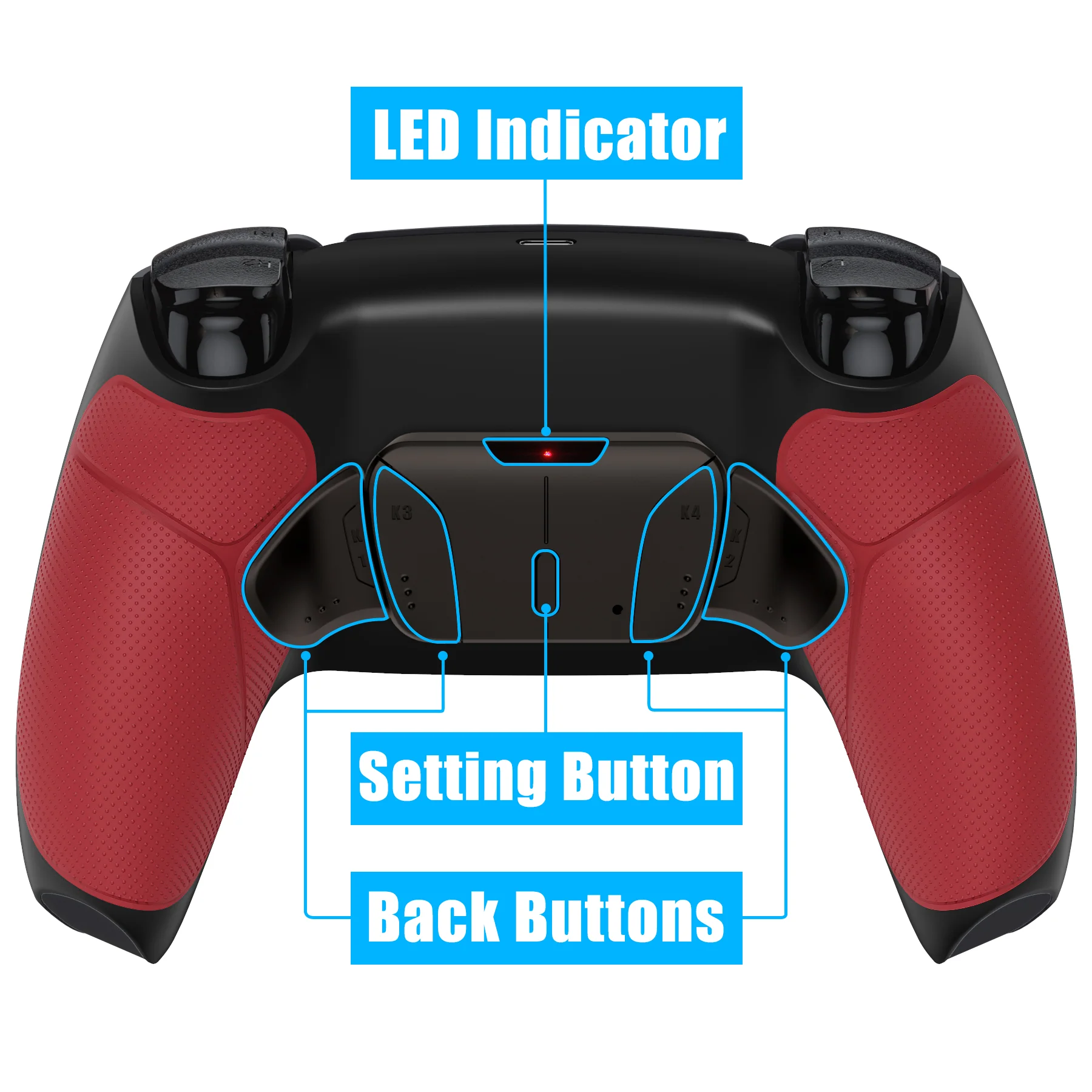 eXtremeRate Black Real Metal Buttons (RMB) Version RISE4 Remap Kit for PS5 Controller BDM-010/020 - Rubberized Red - Image 4