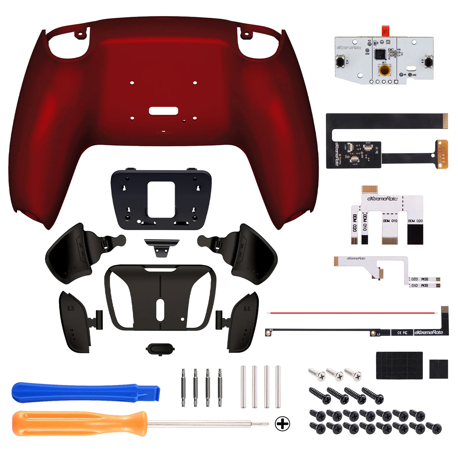 eXtremeRate Black Real Metal Buttons (RMB) Version RISE4 Remap Kit for PS5 Controller BDM-010/020 - Scarlet Red - Image 2