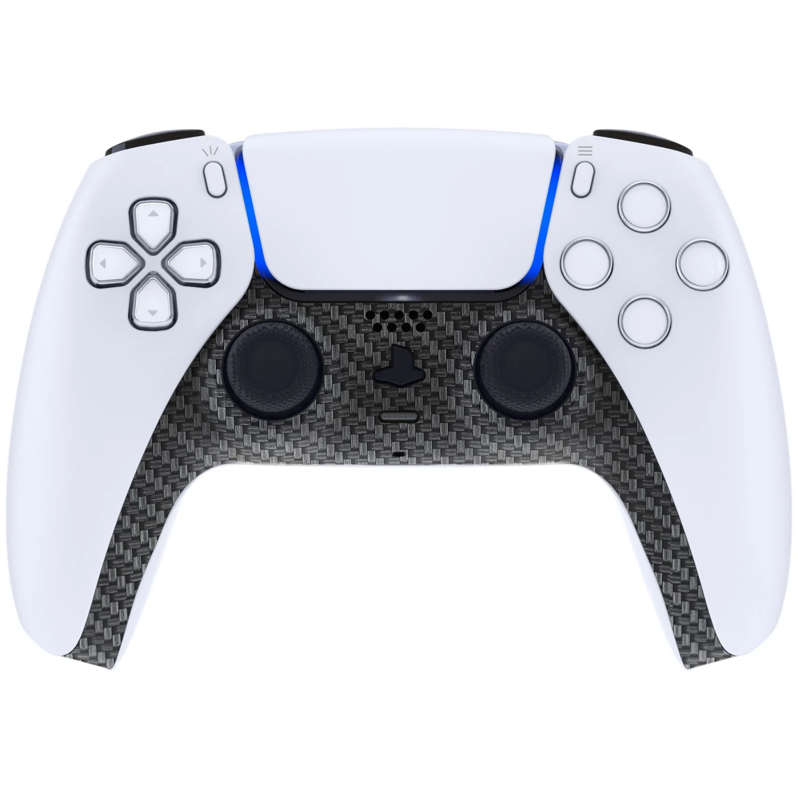 eXtremeRate Replacement Decorative Trim Shell with Accent Rings Compatible with PS5 Controller BDM-010/020/030/040/050 - Black Silver Carbon Fiber - Image 2