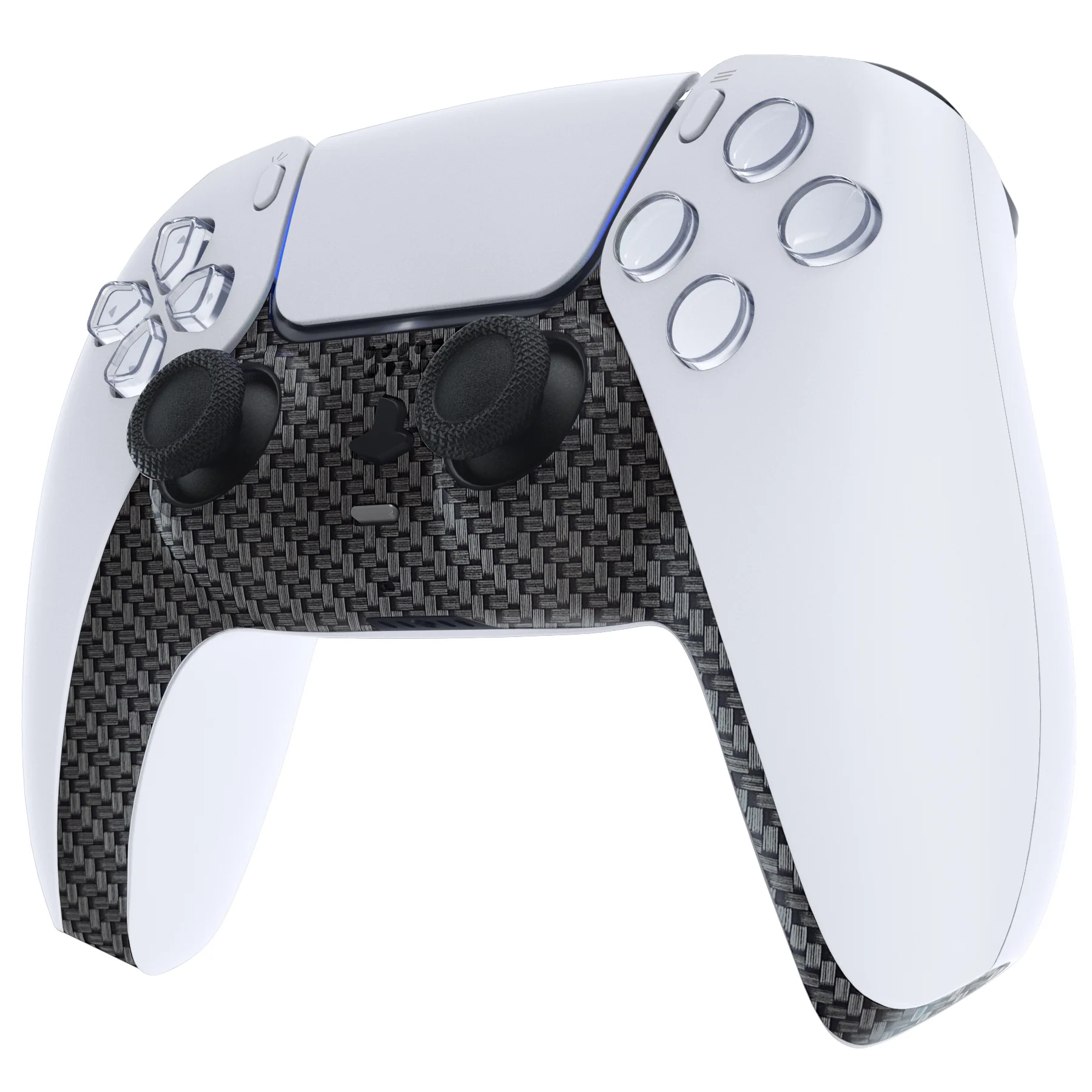 eXtremeRate Replacement Decorative Trim Shell with Accent Rings Compatible with PS5 Controller BDM-010/020/030/040/050 - Black Silver Carbon Fiber - Image 4
