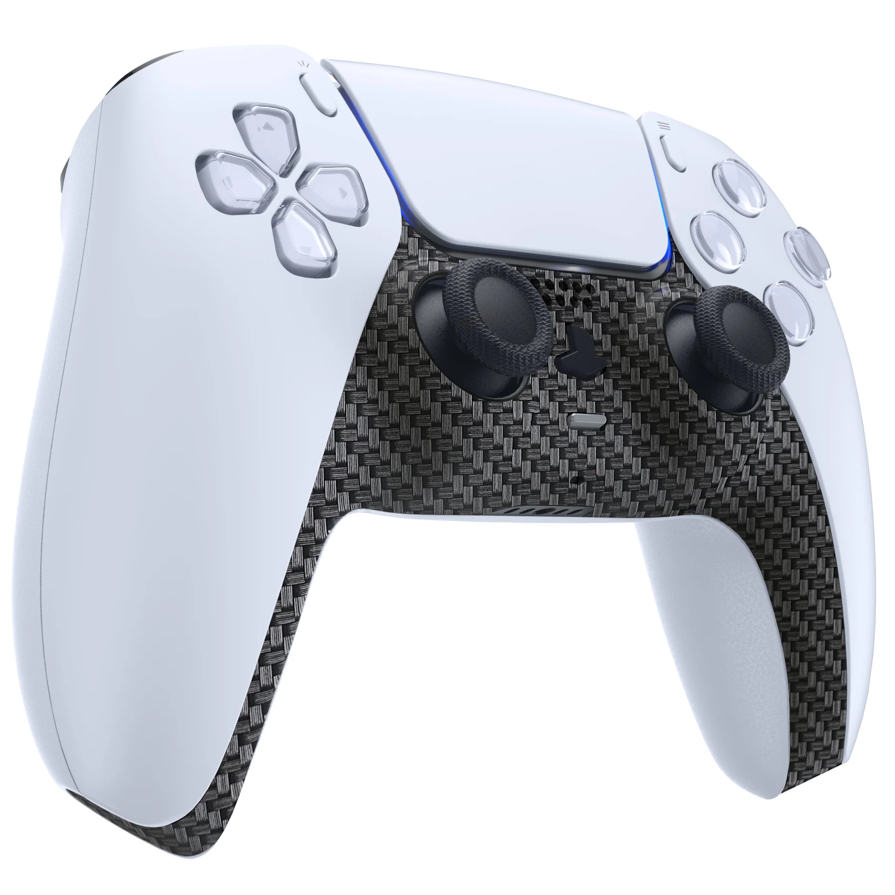 eXtremeRate Replacement Decorative Trim Shell with Accent Rings Compatible with PS5 Controller BDM-010/020/030/040/050 - Black Silver Carbon Fiber - Image 5