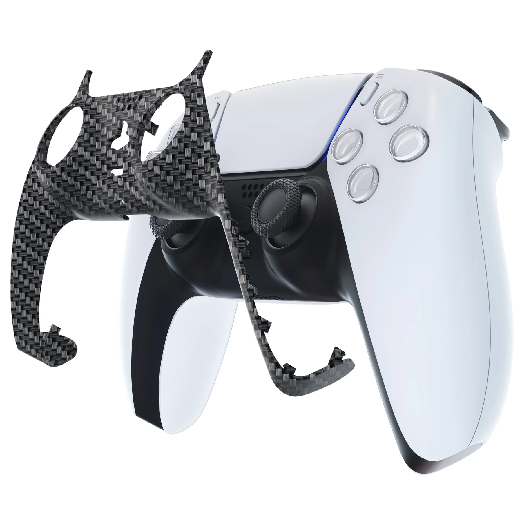 eXtremeRate Replacement Decorative Trim Shell with Accent Rings Compatible with PS5 Controller BDM-010/020/030/040/050 - Black Silver Carbon Fiber - Image 7
