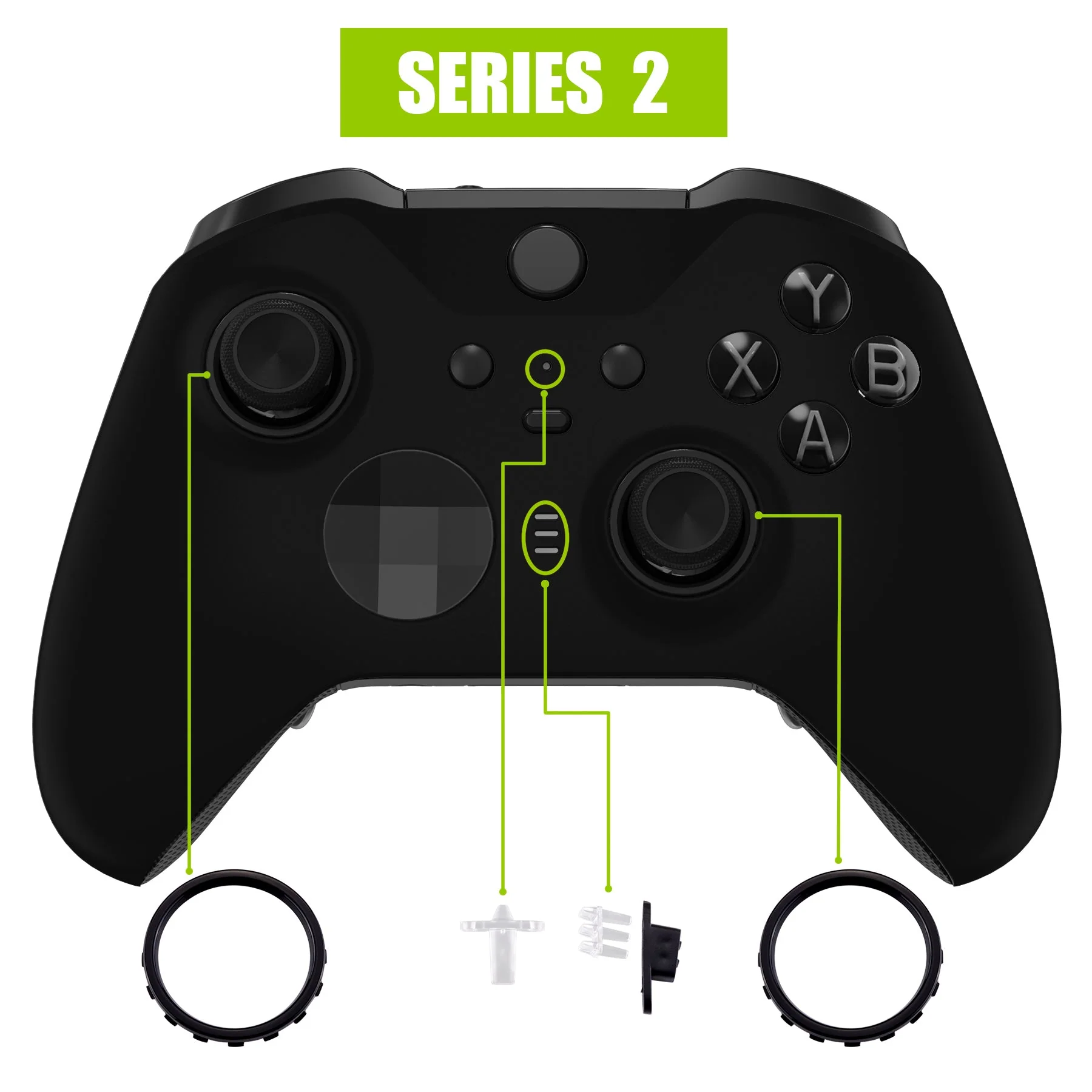 eXtremeRate Replacement Front Housing Shell Case with Accent Rings for Xbox One Elite Series 2 & Elite 2 Core Controller (Model 1797) - Black - Image 4