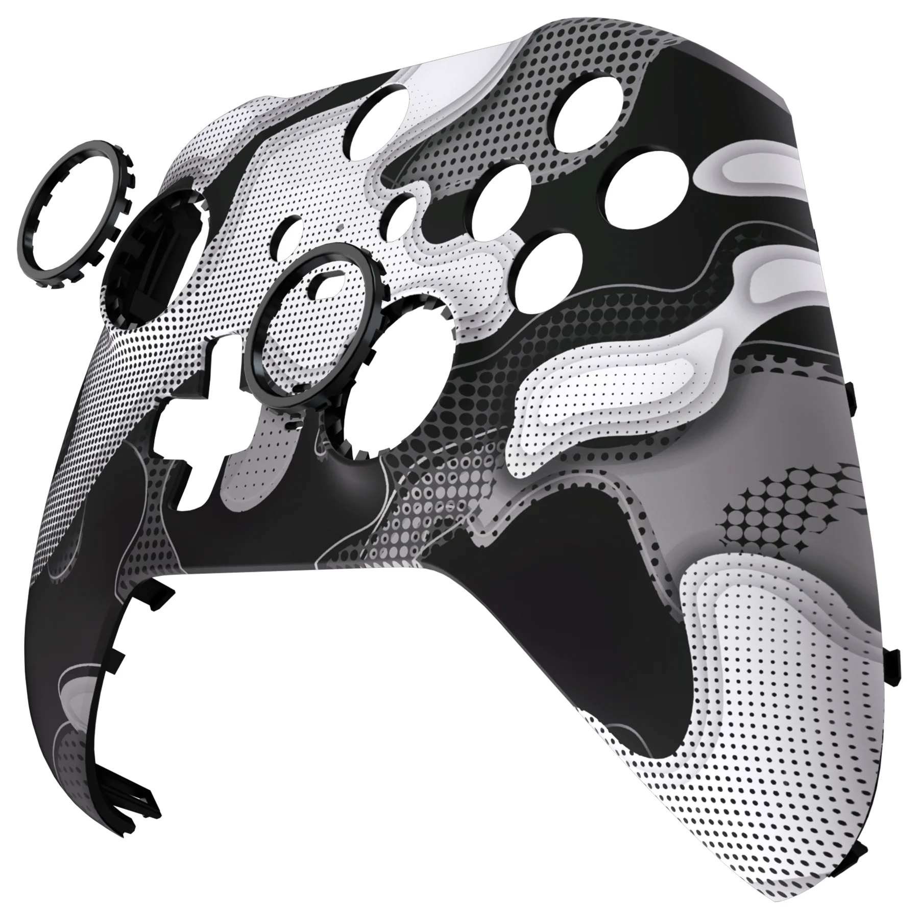 eXtremeRate Replacement Front Housing Shell Case with Accent Rings for Xbox One Elite Series 2 & Elite 2 Core Controller (Model 1797) - Black White Camouflage - Image 9