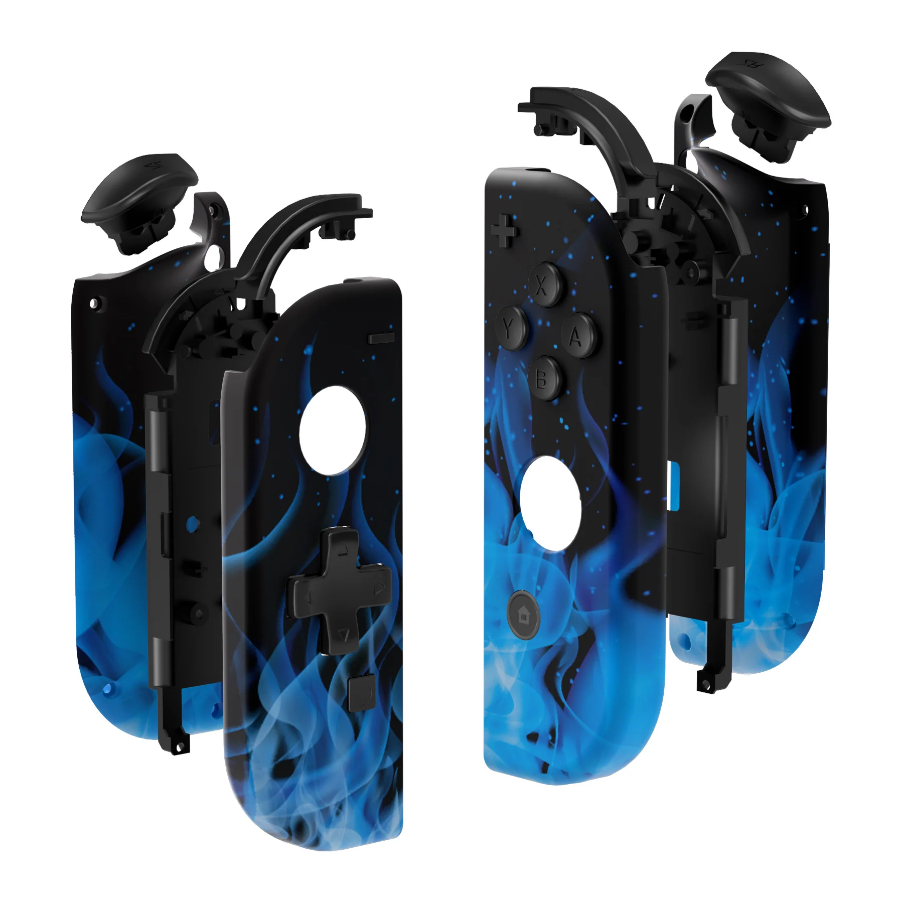 eXtremeRate Dpad Version Replacement Full Set Shell Case with Buttons for Joycon of NS Switch - Blue Flame - Image 11