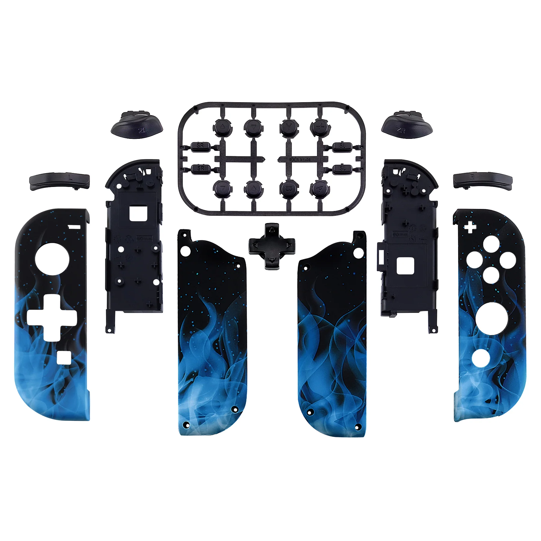 eXtremeRate Dpad Version Replacement Full Set Shell Case with Buttons for Joycon of NS Switch - Blue Flame - Image 2