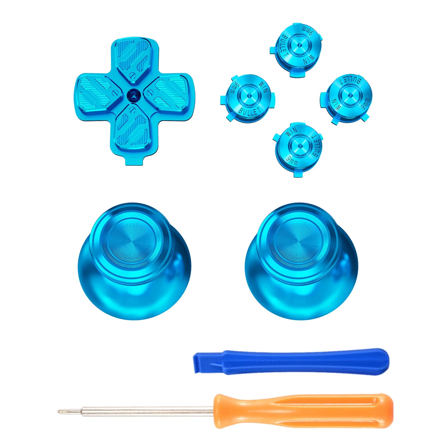 eXtremeRate Replacement Aluminum Metal Thumbsticks Dpad ABXY Buttons for PS5 Controller - Blue - Image 2