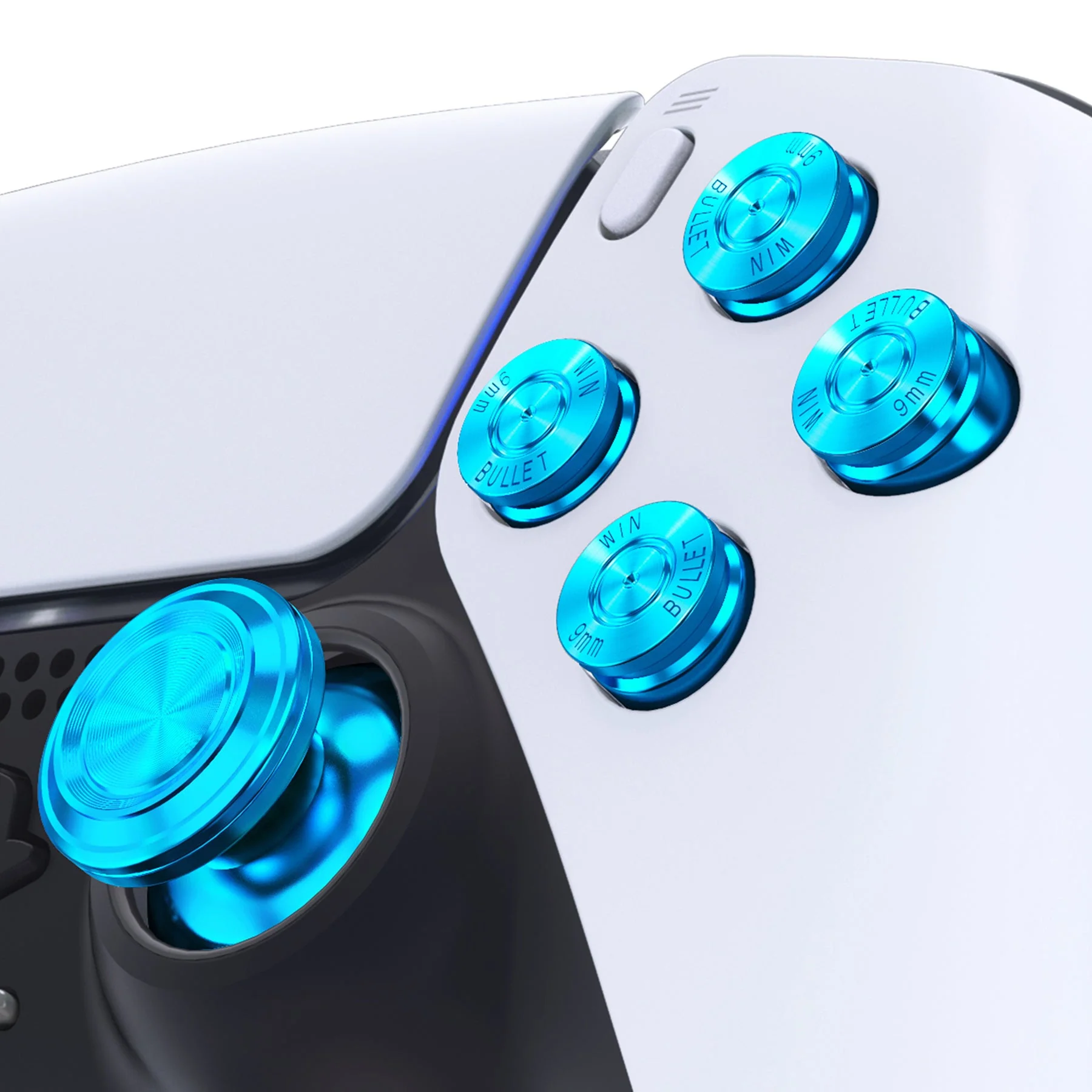 eXtremeRate Replacement Aluminum Metal Thumbsticks Dpad ABXY Buttons for PS5 Controller - Blue - Image 4