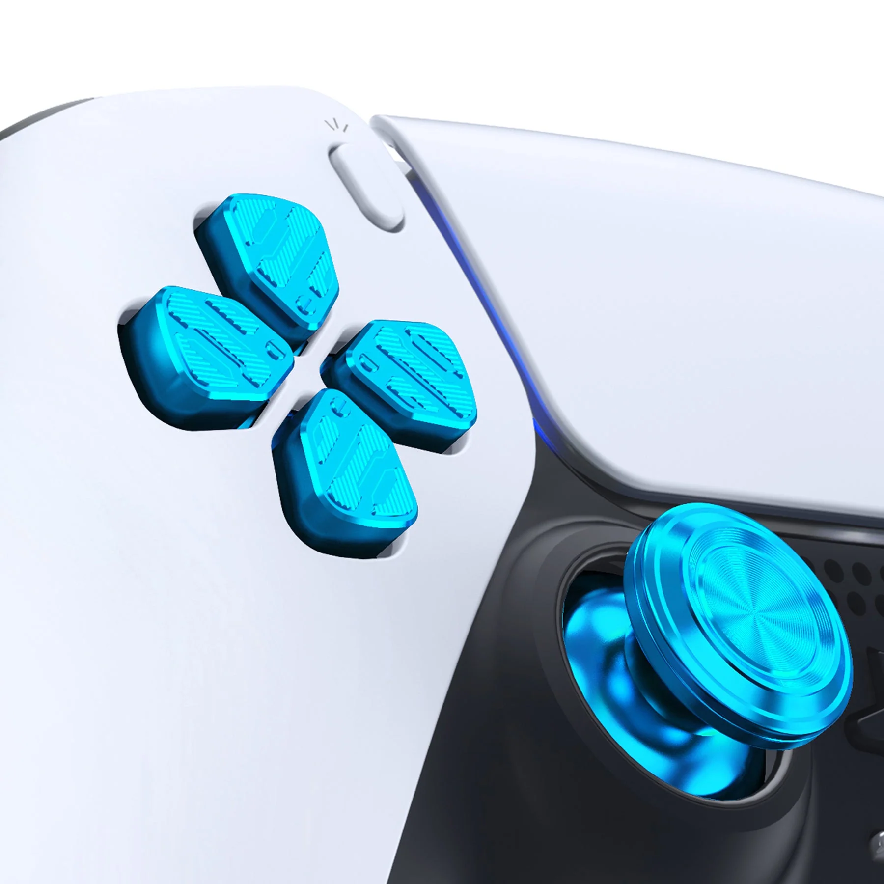 eXtremeRate Replacement Aluminum Metal Thumbsticks Dpad ABXY Buttons for PS5 Controller - Blue - Image 5