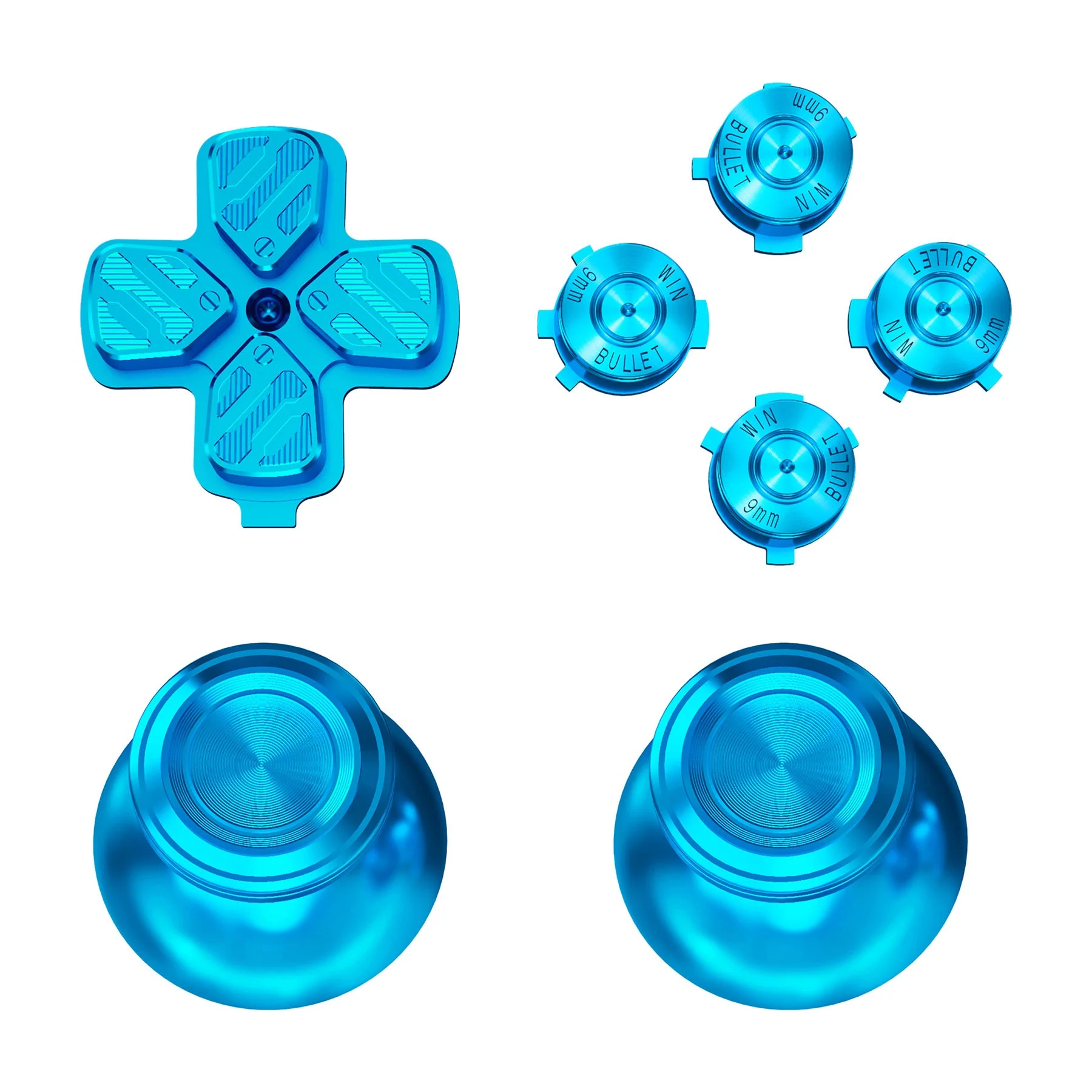 eXtremeRate Replacement Aluminum Metal Thumbsticks Dpad ABXY Buttons for PS5 Controller - Blue - Image 6