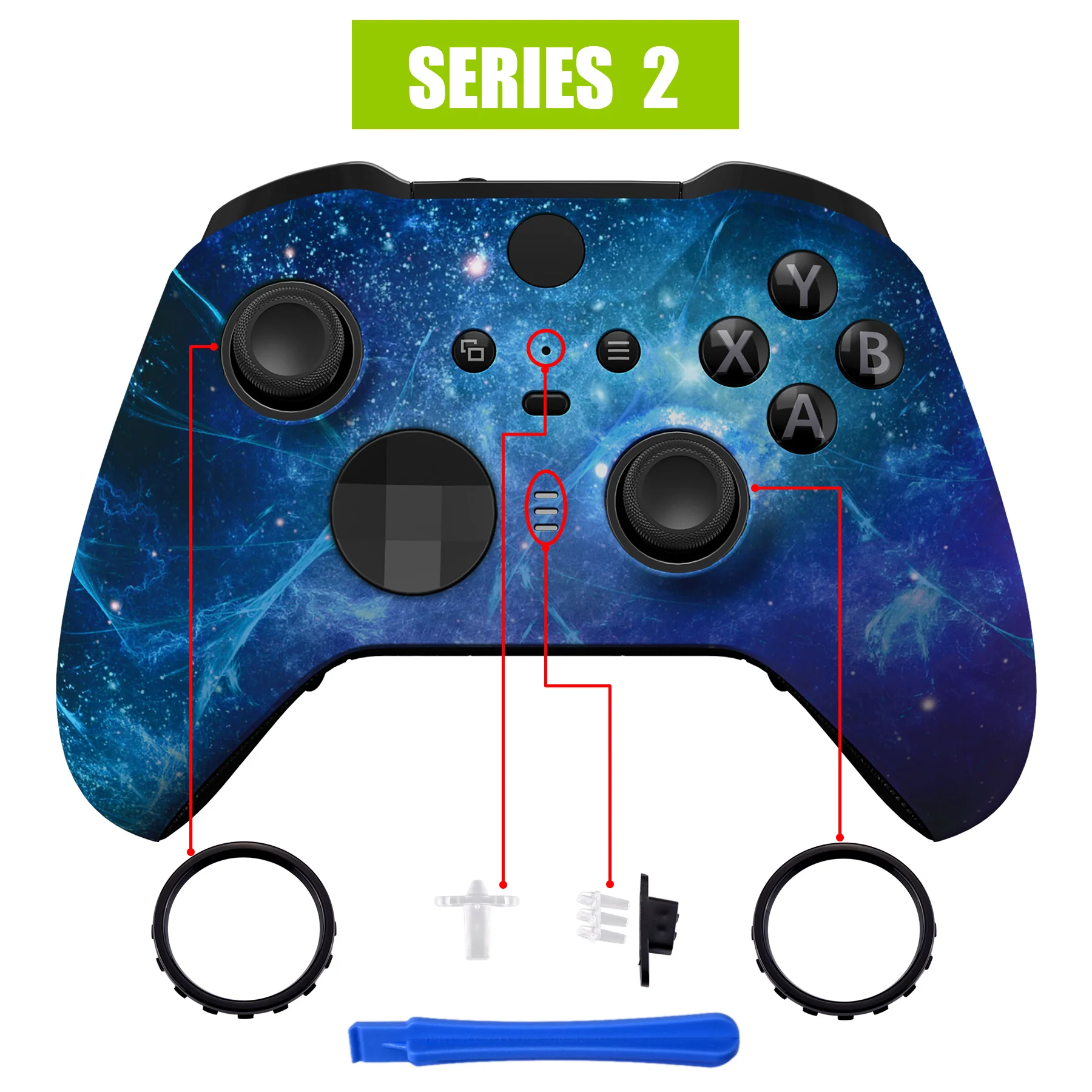 eXtremeRate Replacement Front Housing Shell Case with Accent Rings for Xbox One Elite Series 2 & Elite 2 Core Controller (Model 1797) - Blue Nebula - Image 4