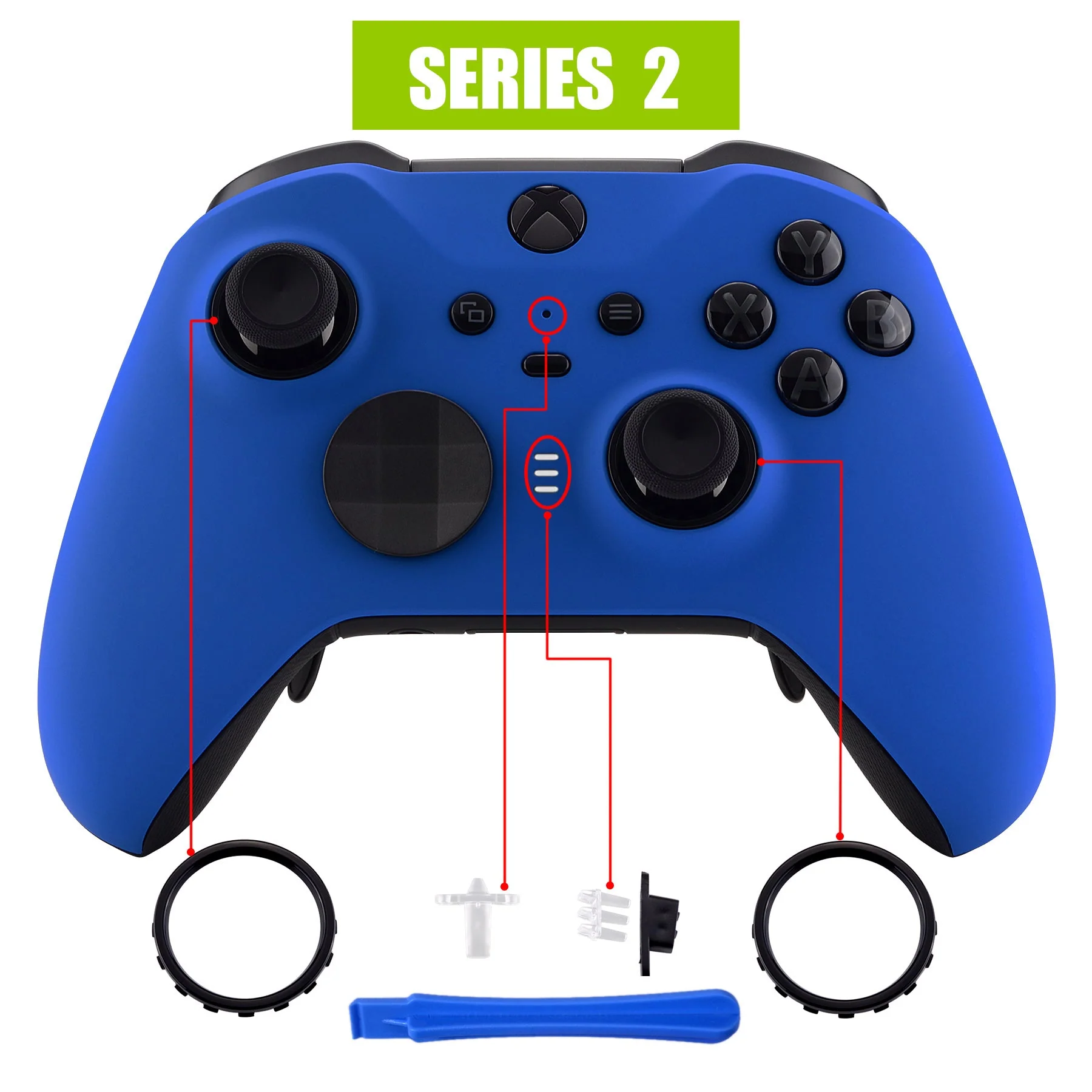 eXtremeRate Replacement Front Housing Shell Case with Accent Rings for Xbox One Elite Series 2 & Elite 2 Core Controller (Model 1797) - Blue - Image 4