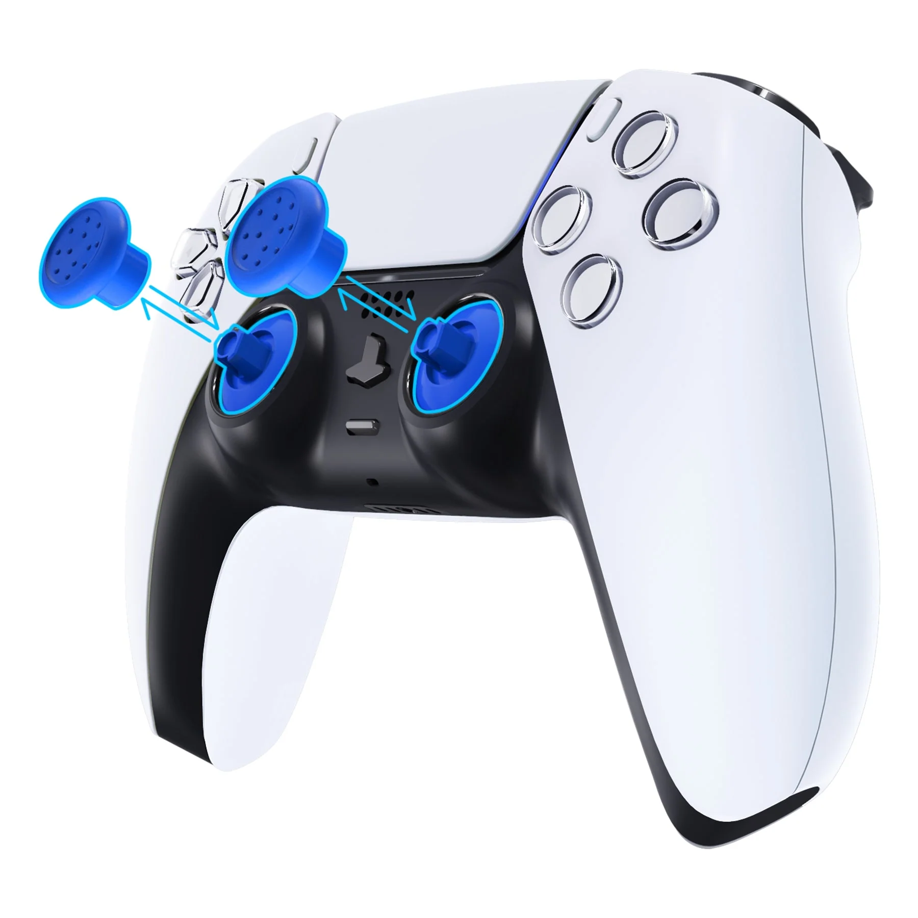 eXtremeRate ThumbsGear Interchangeable Ergonomic Thumbstick with 3 Height Domed and Concave Grips Adjustable Joystick for PS5 & PS4 Controller - Blue - Image 2