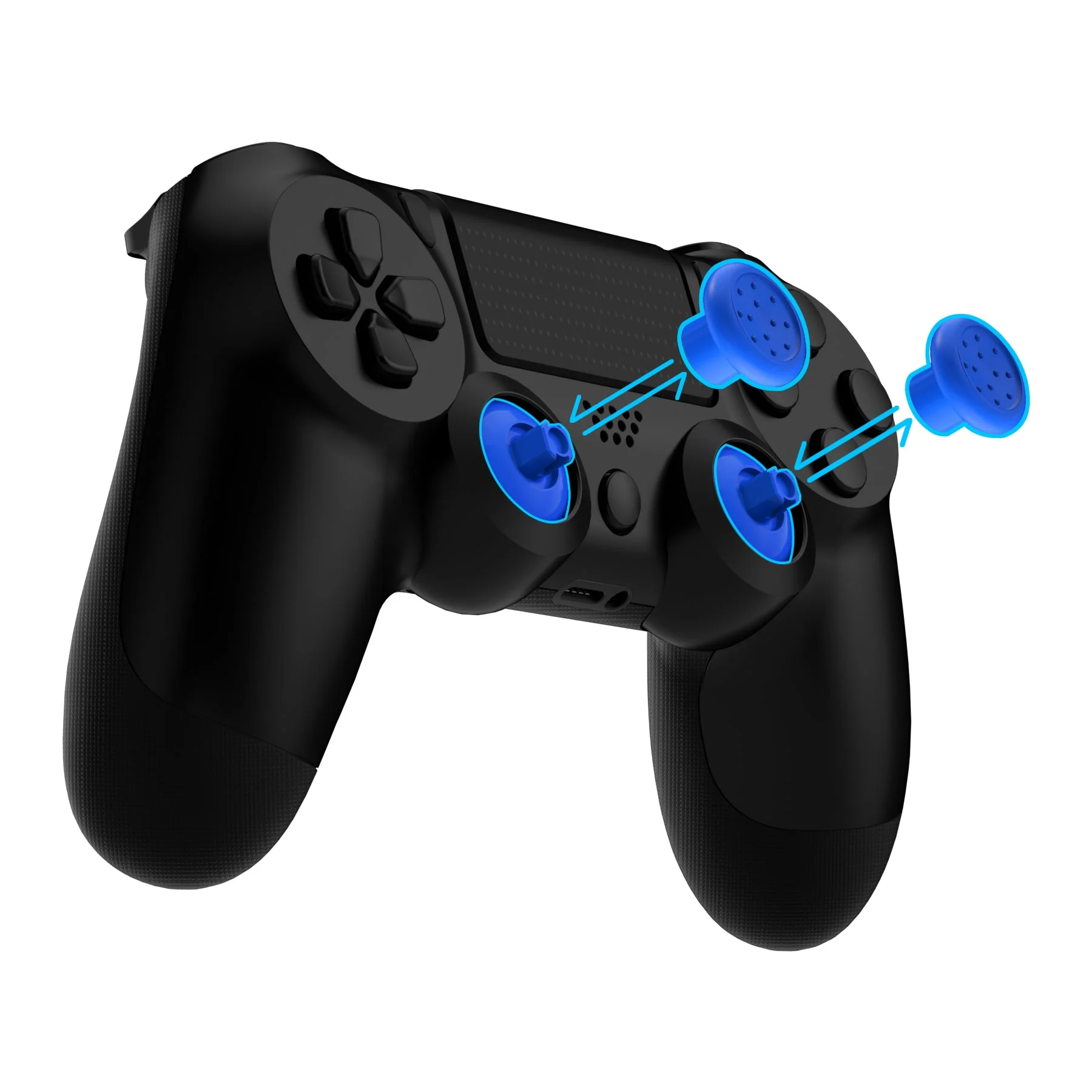 eXtremeRate ThumbsGear Interchangeable Ergonomic Thumbstick with 3 Height Domed and Concave Grips Adjustable Joystick for PS5 & PS4 Controller - Blue - Image 3