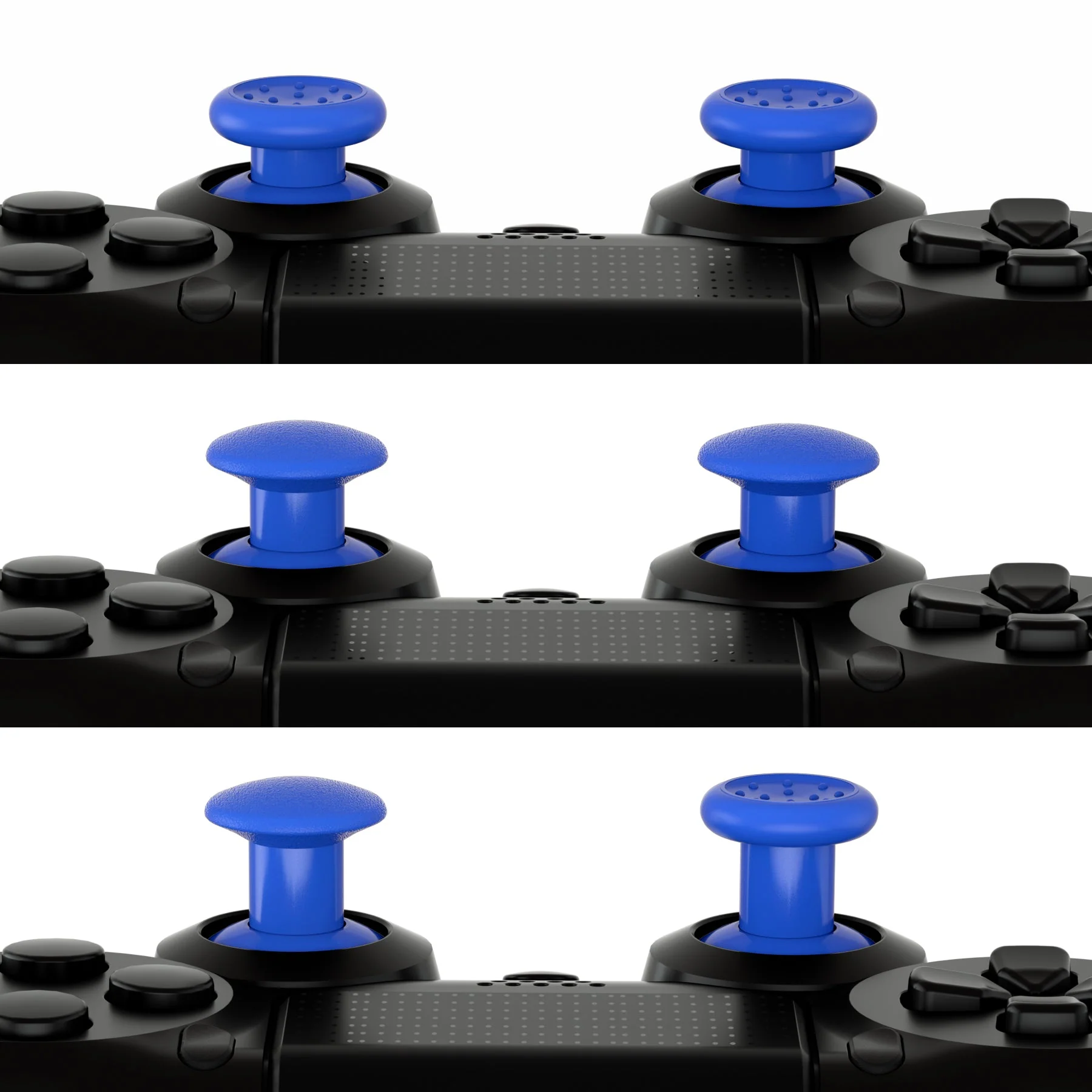 eXtremeRate ThumbsGear Interchangeable Ergonomic Thumbstick with 3 Height Domed and Concave Grips Adjustable Joystick for PS5 & PS4 Controller - Blue - Image 4