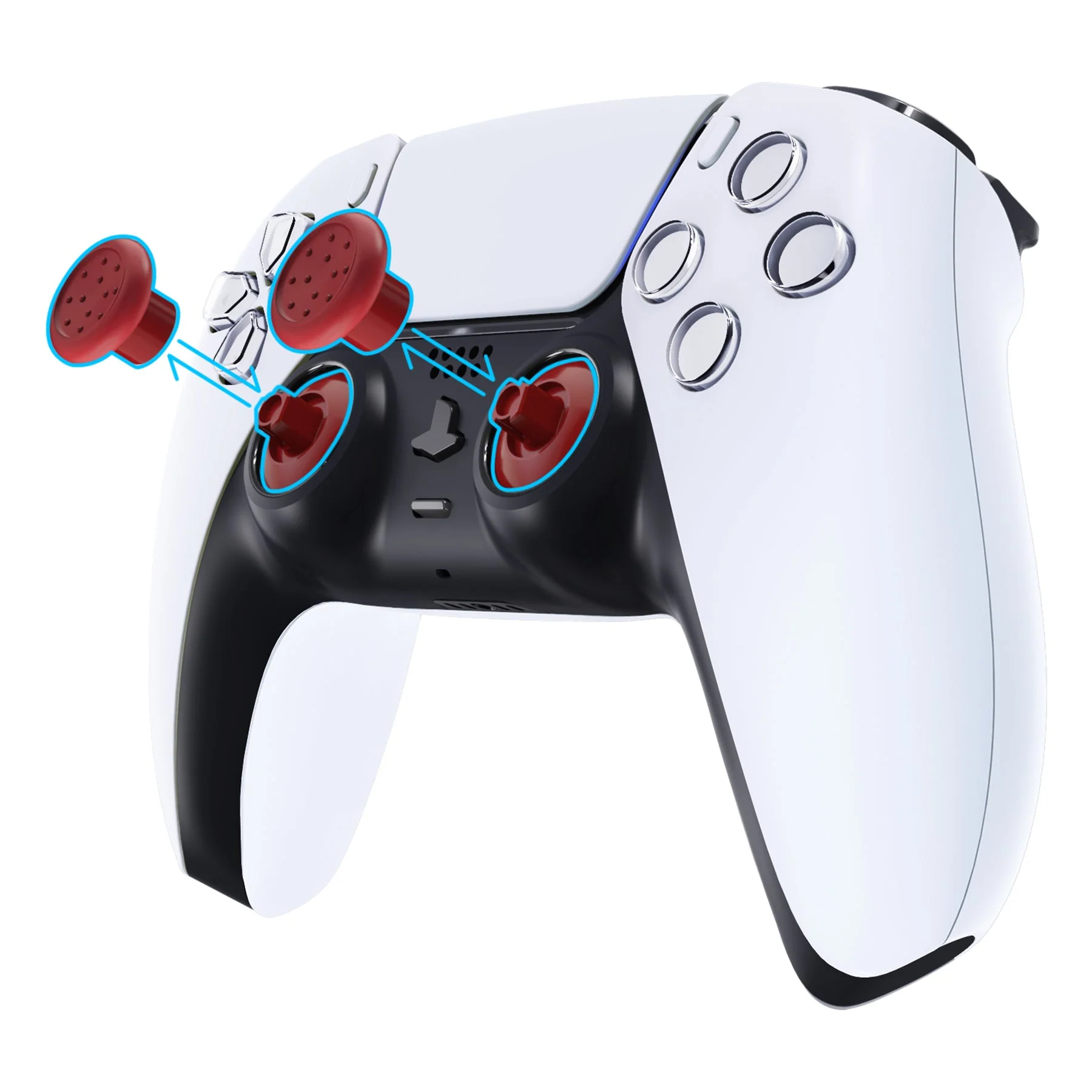 eXtremeRate ThumbsGear Interchangeable Ergonomic Thumbstick with 3 Height Domed and Concave Grips Adjustable Joystick for PS5 & PS4 Controller - Carmine Red - Image 2