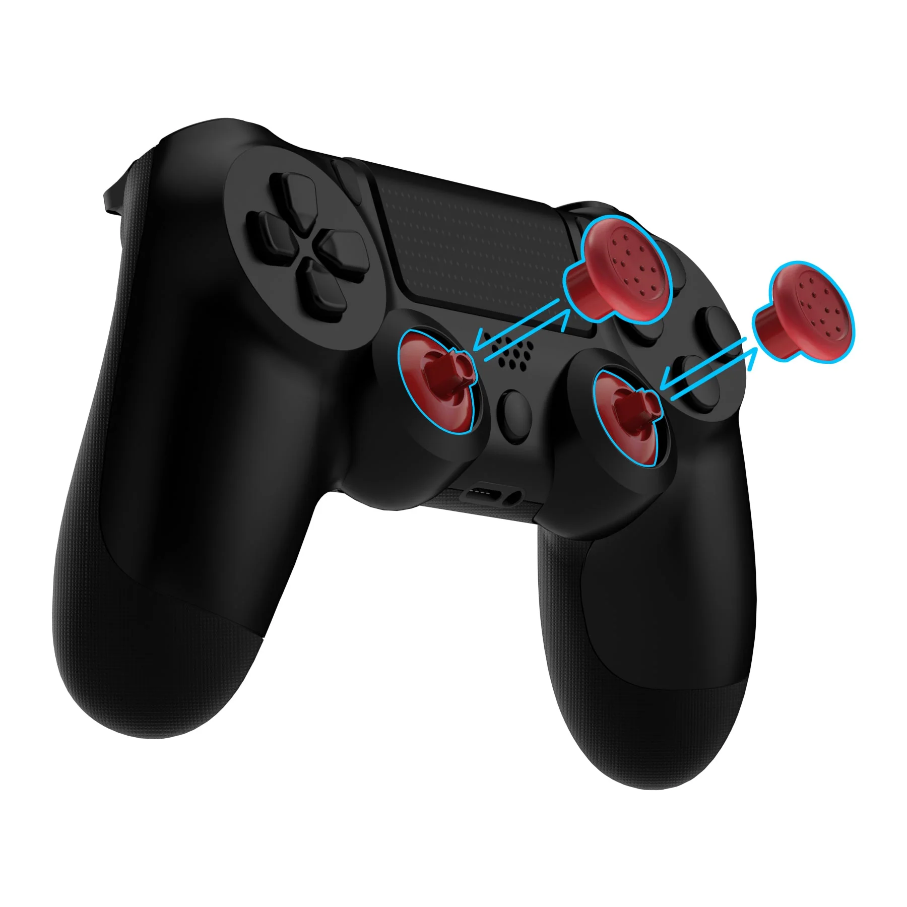 eXtremeRate ThumbsGear Interchangeable Ergonomic Thumbstick with 3 Height Domed and Concave Grips Adjustable Joystick for PS5 & PS4 Controller - Carmine Red - Image 3