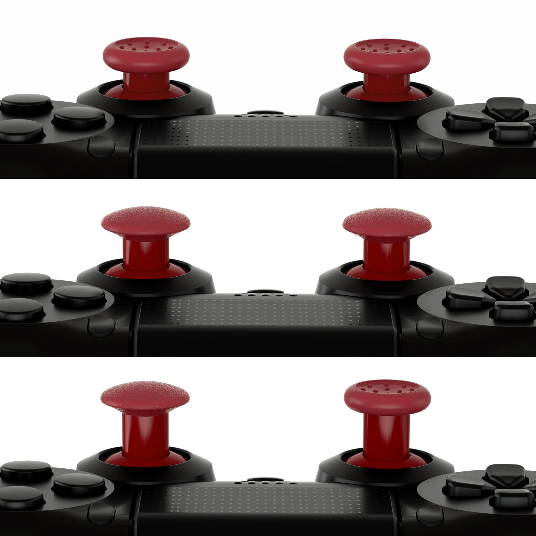 eXtremeRate ThumbsGear Interchangeable Ergonomic Thumbstick with 3 Height Domed and Concave Grips Adjustable Joystick for PS5 & PS4 Controller - Carmine Red - Image 4