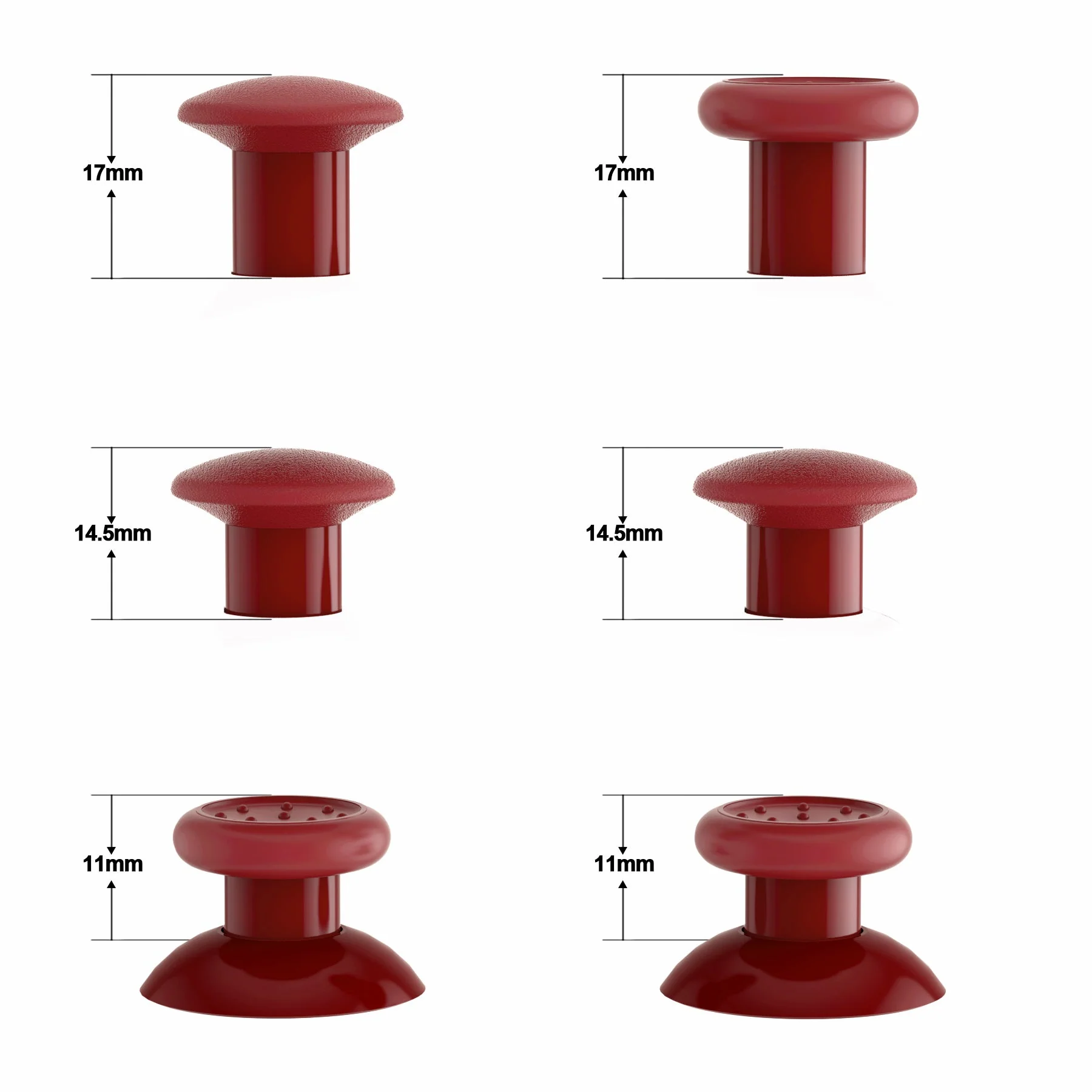 eXtremeRate ThumbsGear Interchangeable Ergonomic Thumbstick with 3 Height Domed and Concave Grips Adjustable Joystick for PS5 & PS4 Controller - Carmine Red - Image 5