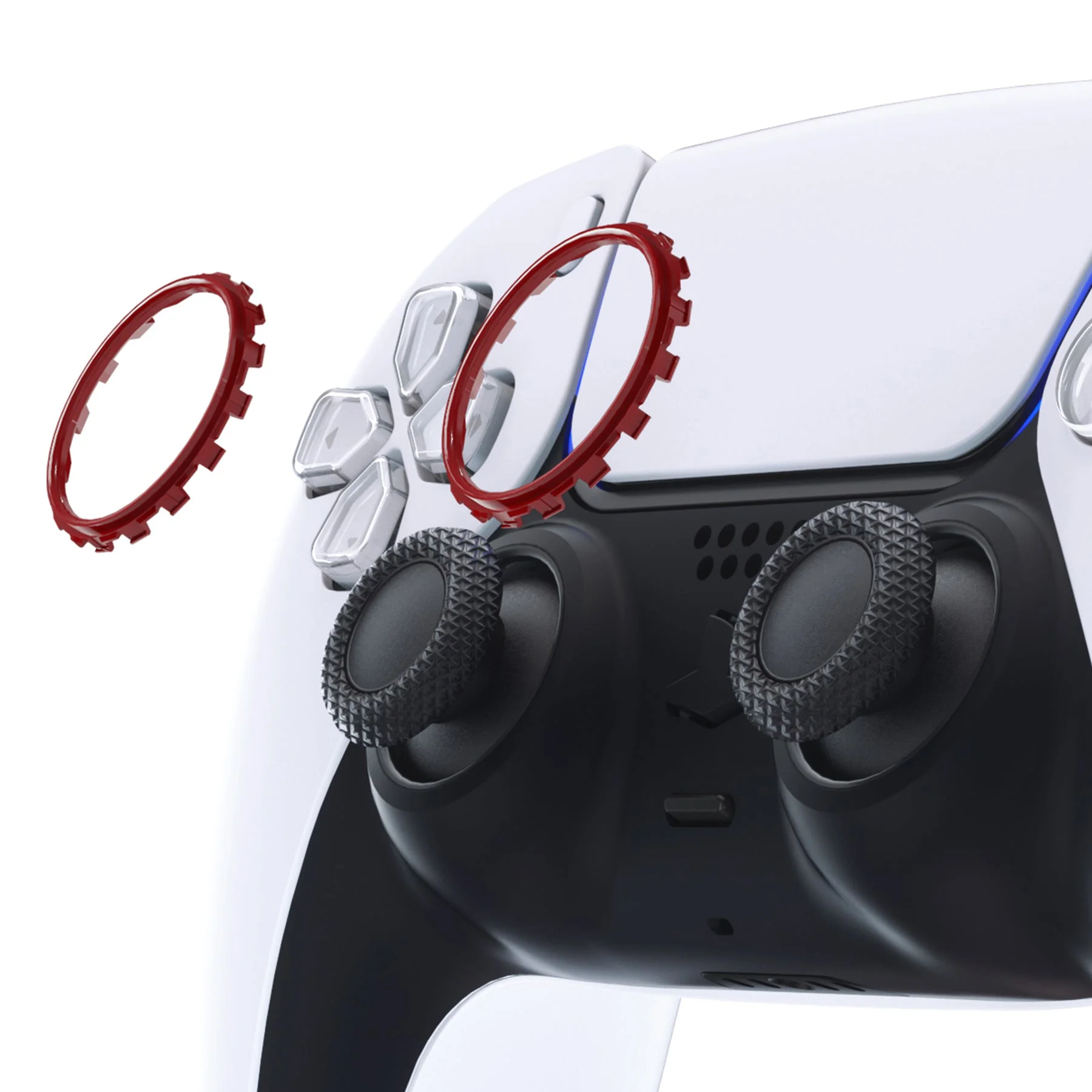 eXtremeRate Custom Replacement Accent Rings for PS5 Controller - Carmine Red - Image 4
