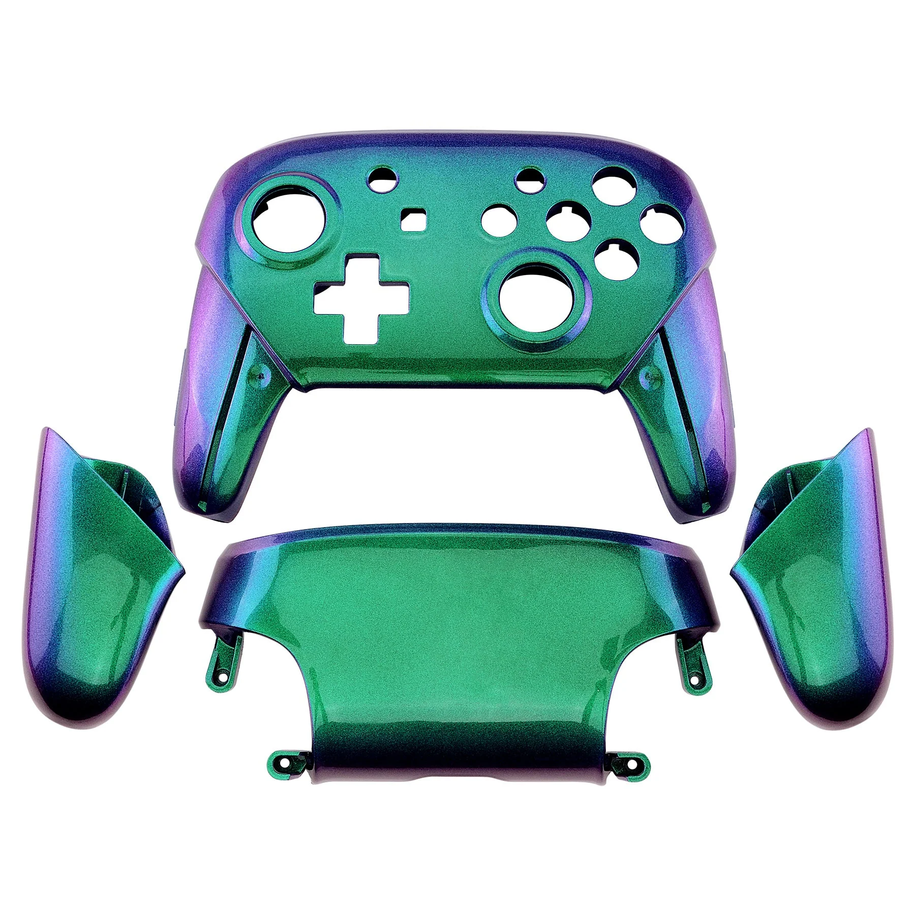 eXtremeRate Replacement Full Set Shell Faceplate Backplate Handles for Nintendo Switch Pro - Chameleon Green Purple - Image 2