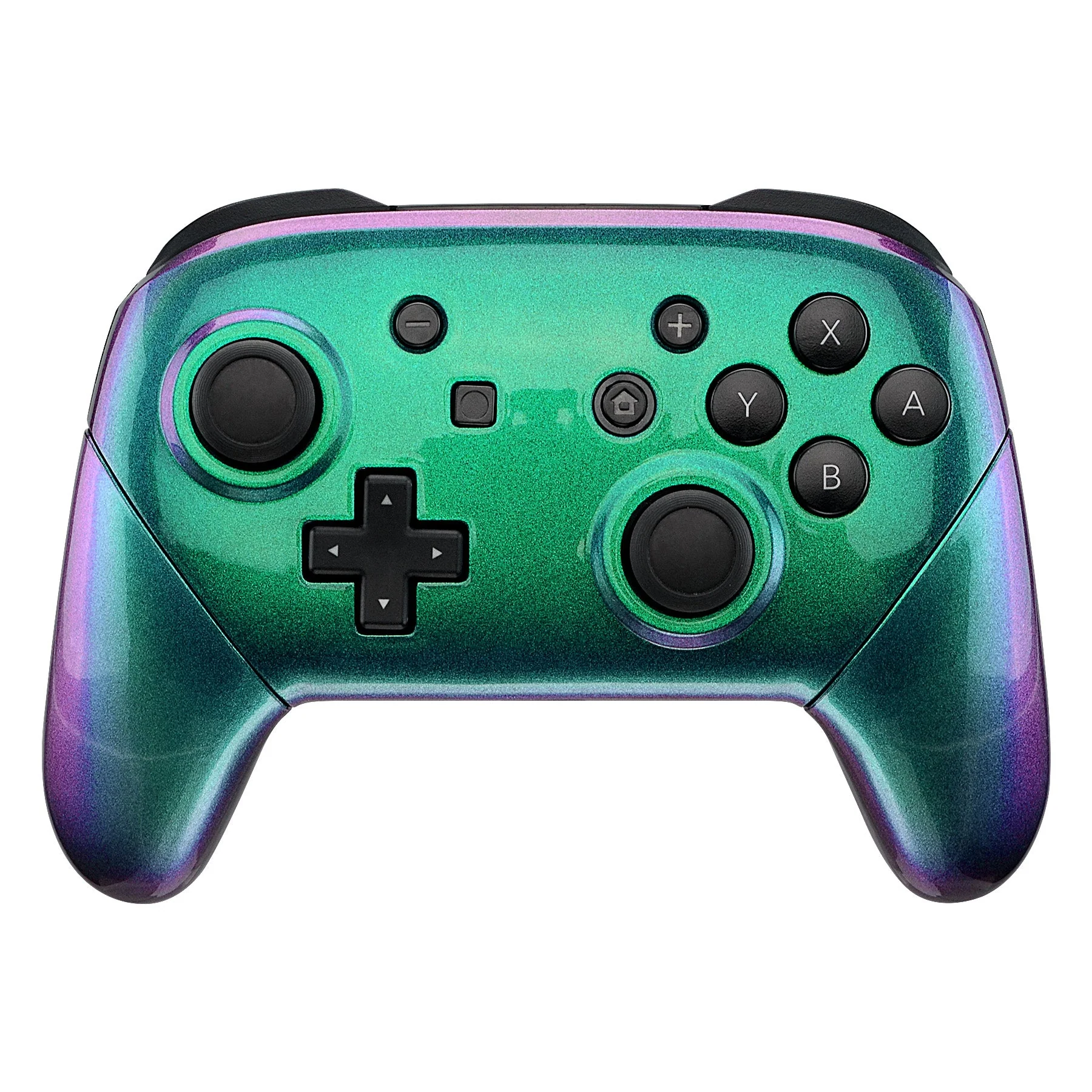 eXtremeRate Replacement Full Set Shell Faceplate Backplate Handles for Nintendo Switch Pro - Chameleon Green Purple - Image 3