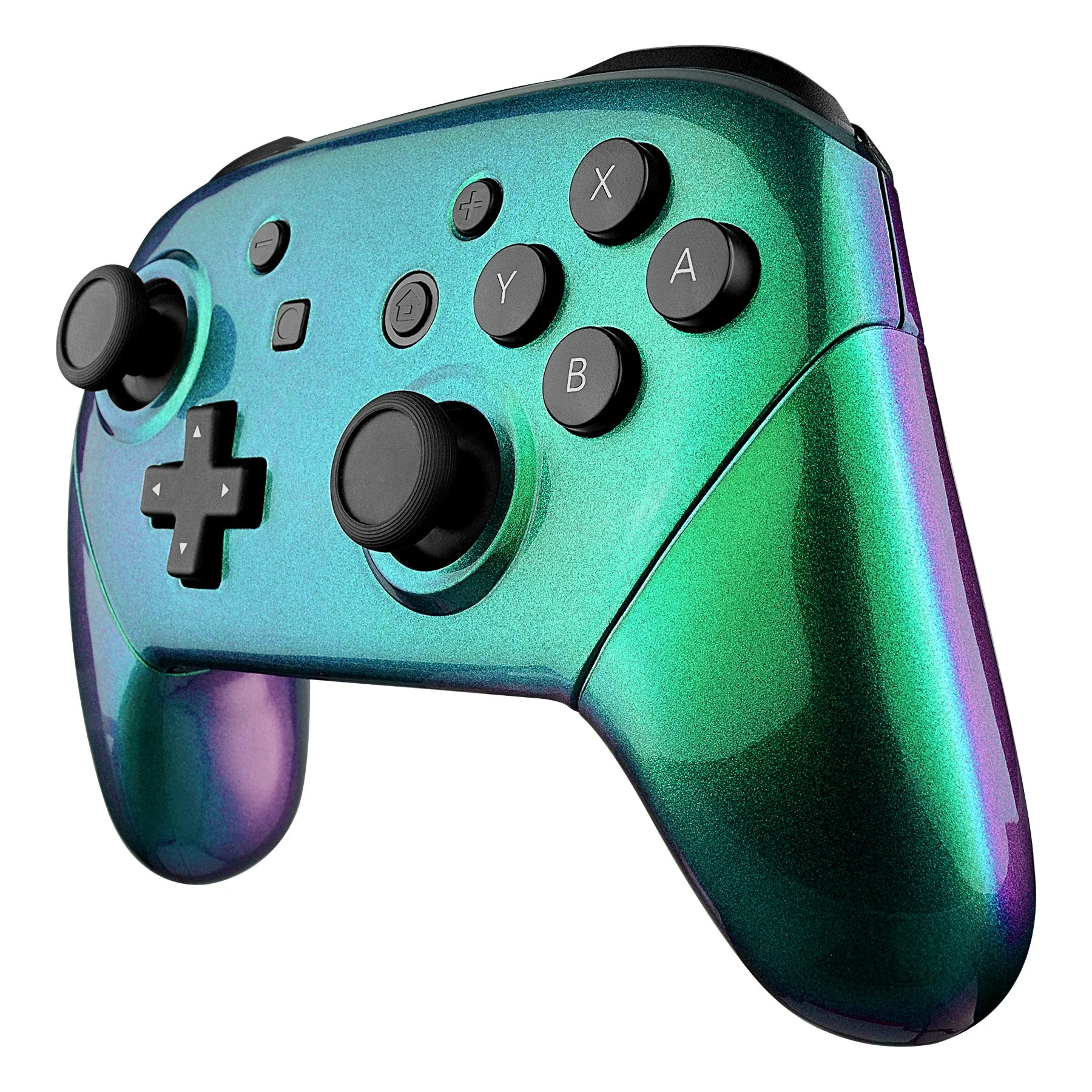 eXtremeRate Replacement Full Set Shell Faceplate Backplate Handles for Nintendo Switch Pro - Chameleon Green Purple - Image 4