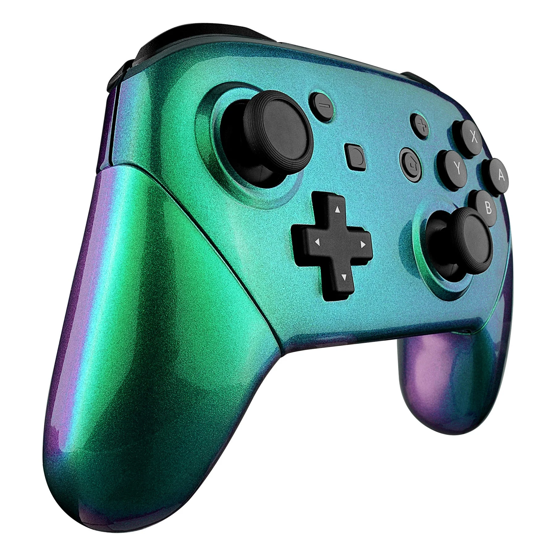 eXtremeRate Replacement Full Set Shell Faceplate Backplate Handles for Nintendo Switch Pro - Chameleon Green Purple - Image 5